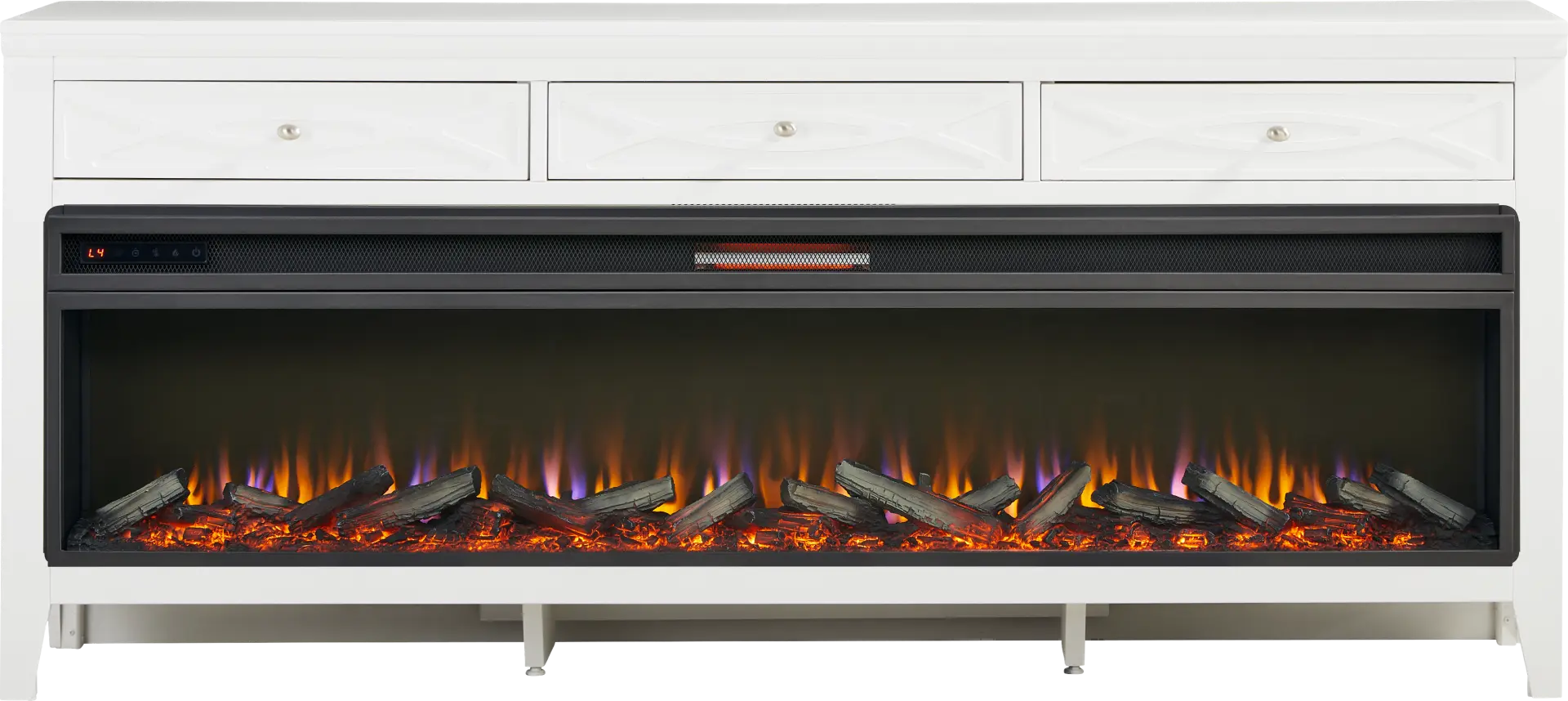 Abbie II White 77 in. Console with Electric Log Fireplace