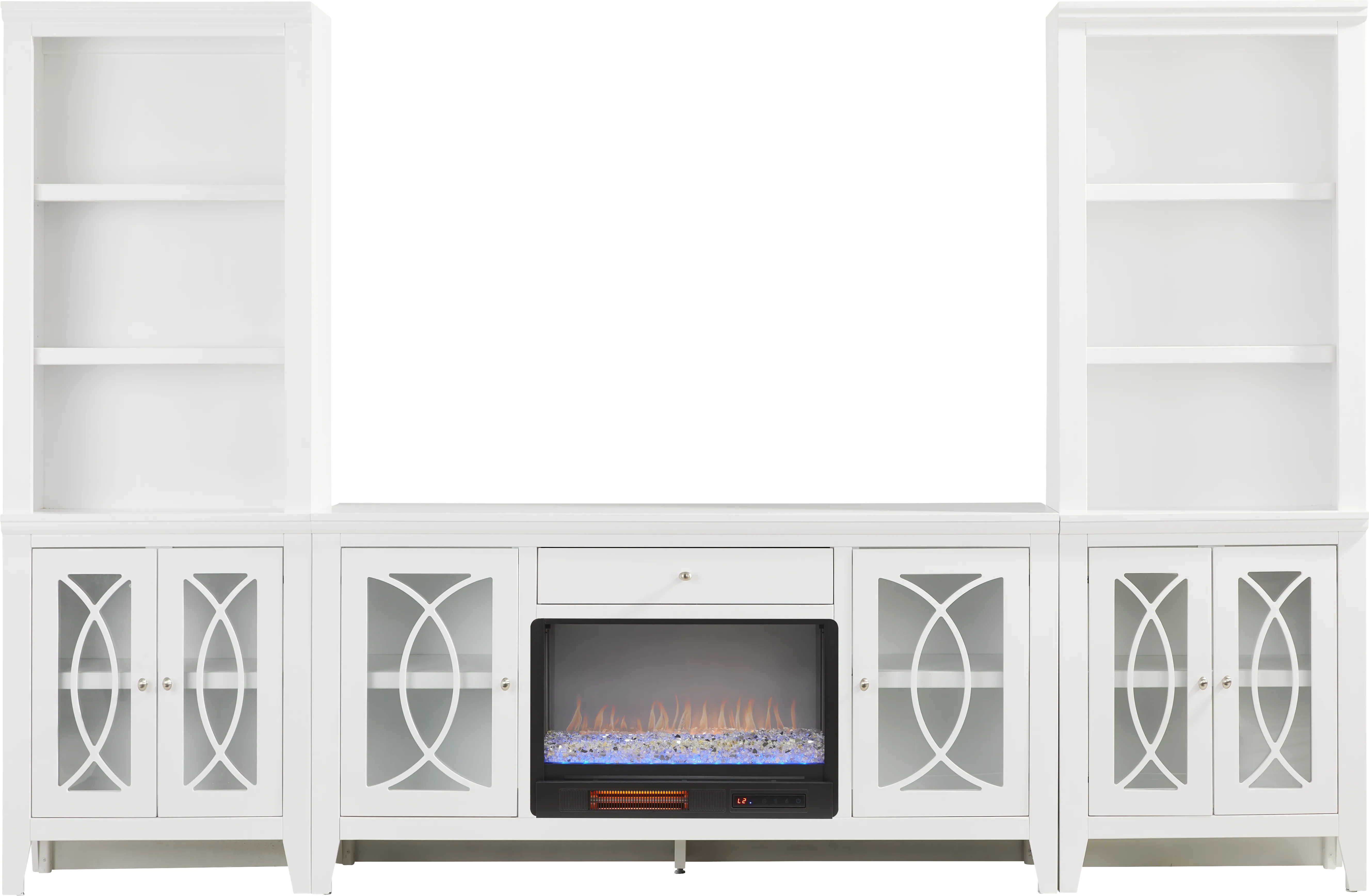 Abbie II White 3 Pc Wall Unit with 66 in. Console and Electric Fireplace - Thumbnail - Image 1