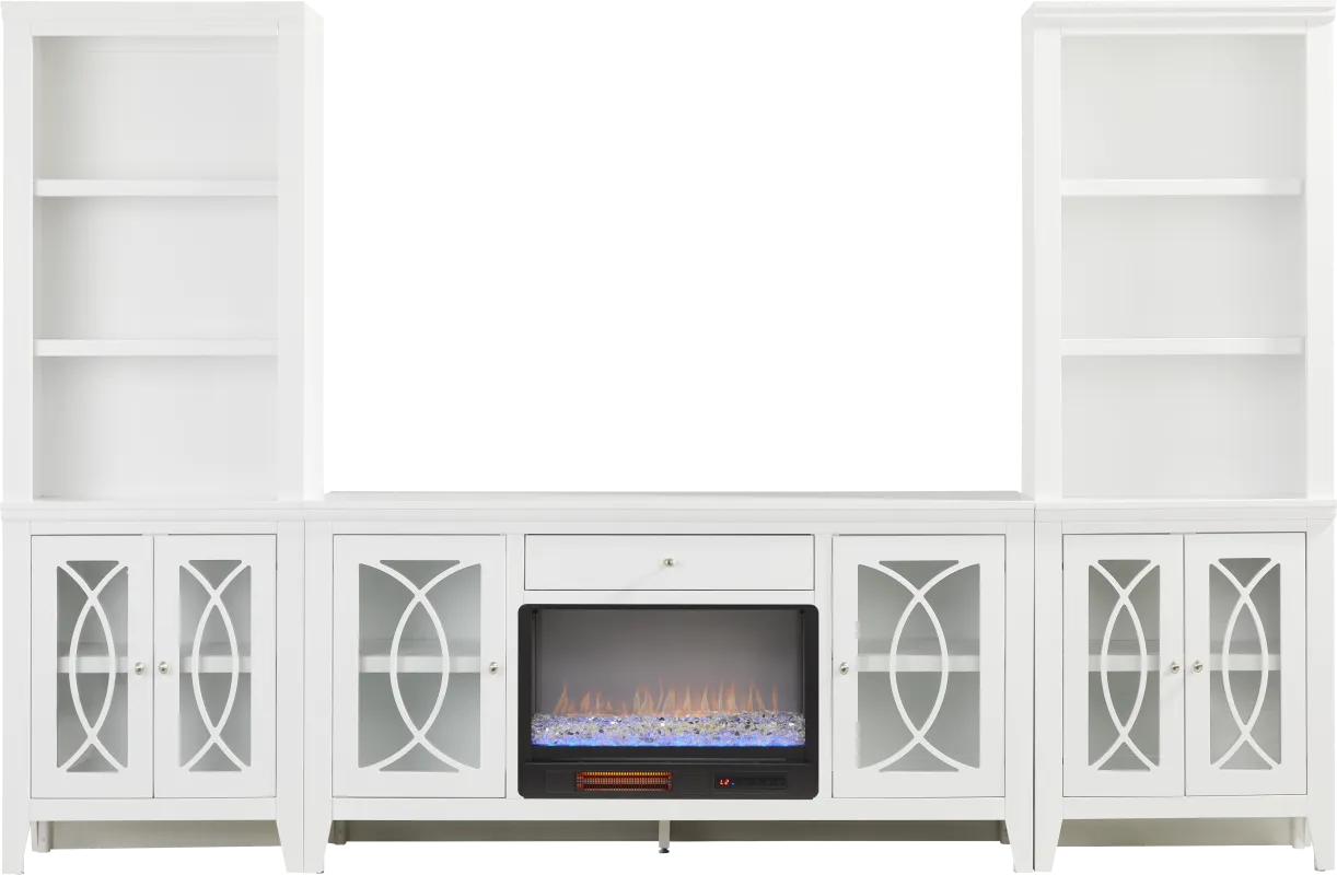 Abbie II White 3 Pc Wall Unit with 66 in. Console and Electric Fireplace