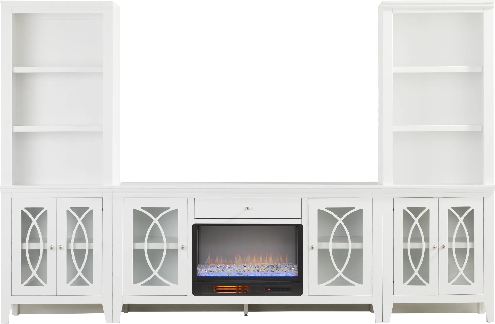 Abbie II White 3 Pc Wall Unit with 66 in. Console and Electric Fireplace - Image 1