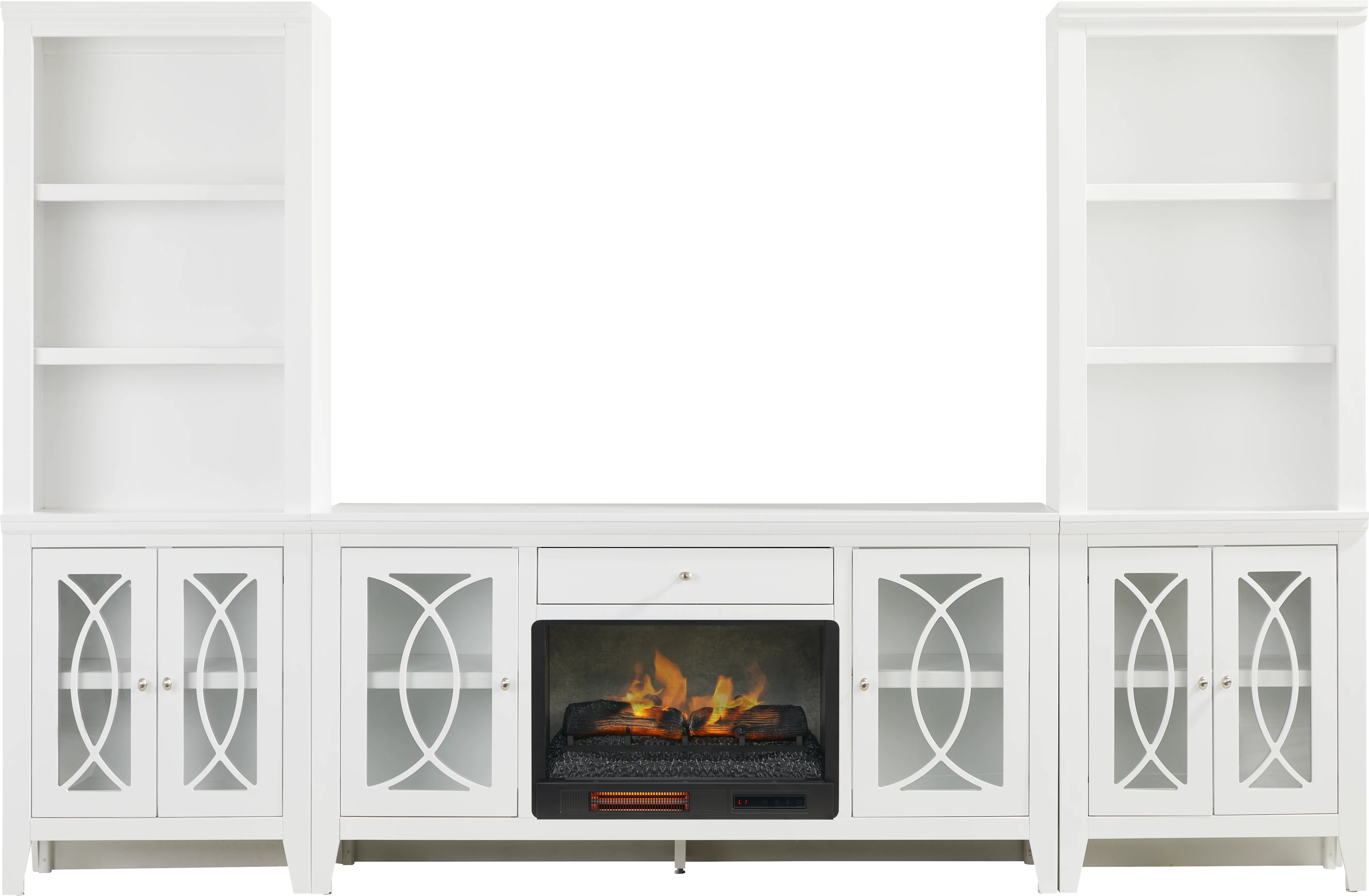 Abbie II White 3 Pc Wall Unit with 66 in. Console and Electric Log Fireplace - Thumbnail - Image 1