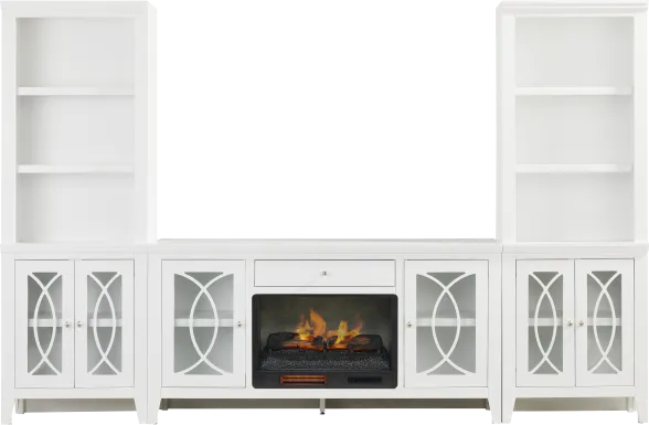 Abbie II White 3 Pc Wall Unit with 66 in. Console and Electric Log Fireplace