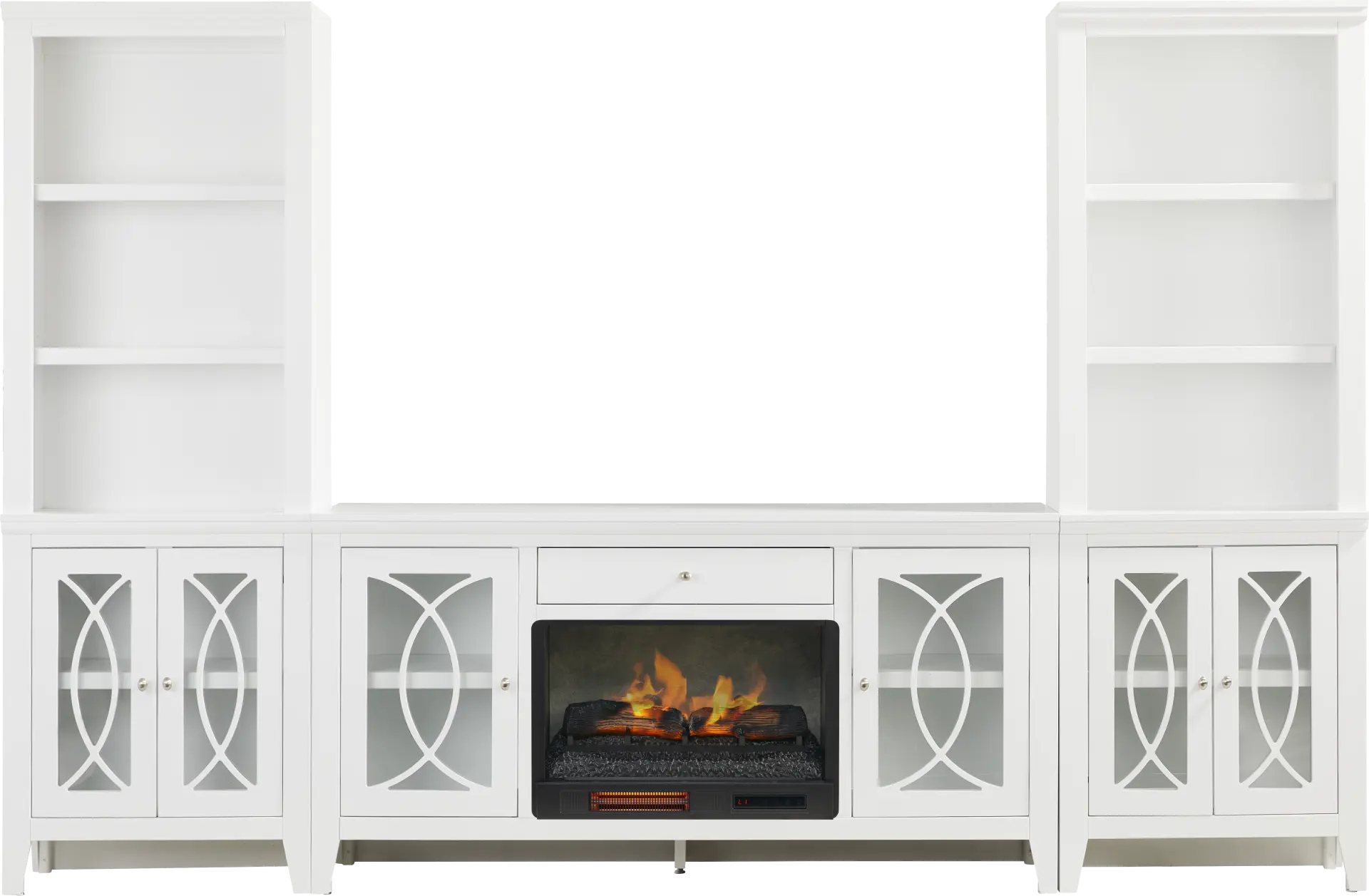 Abbie II White 3 Pc Wall Unit with 66 in. Console and Electric Log Fireplace