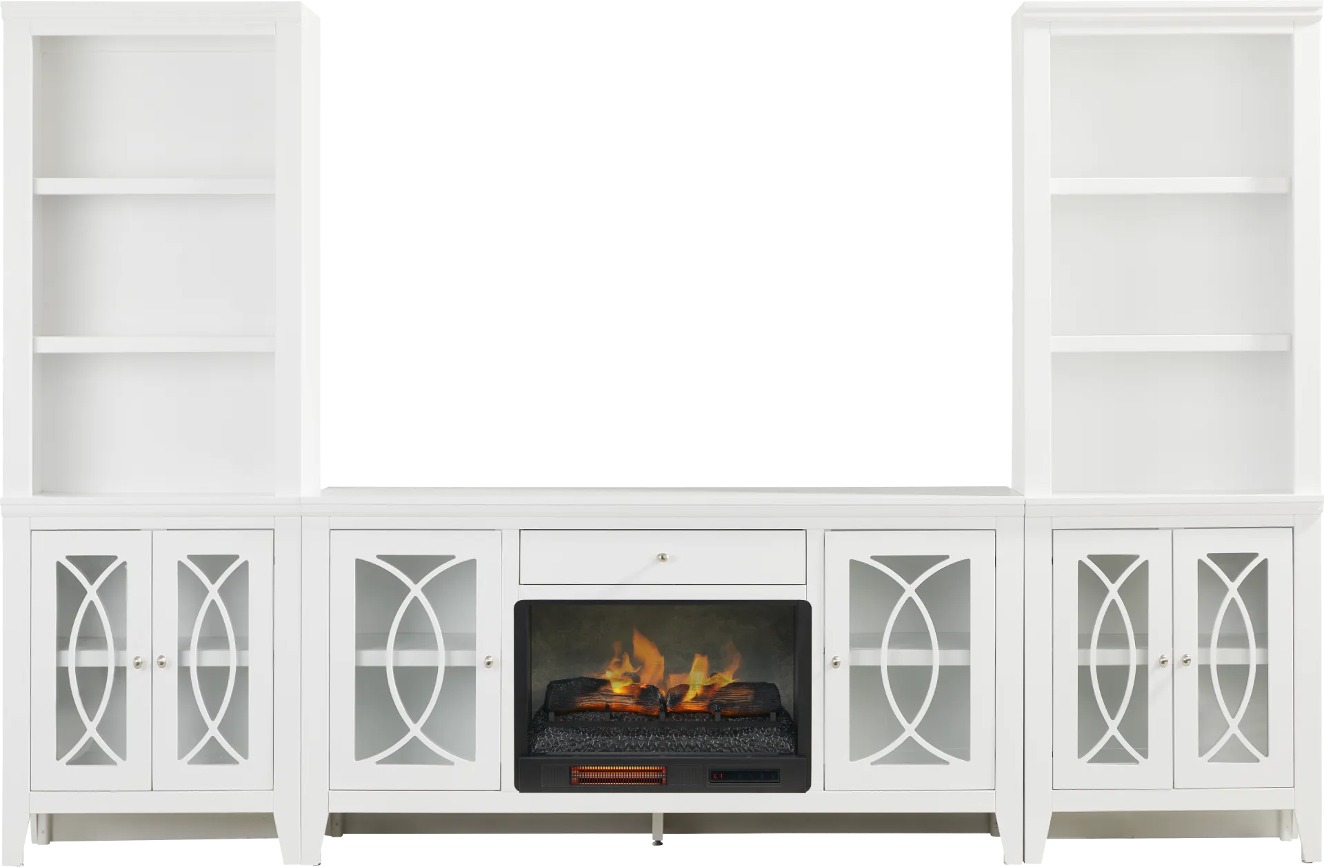 Abbie II White 3 Pc Wall Unit with 66 in. Console and Electric Log Fireplace - Image 1