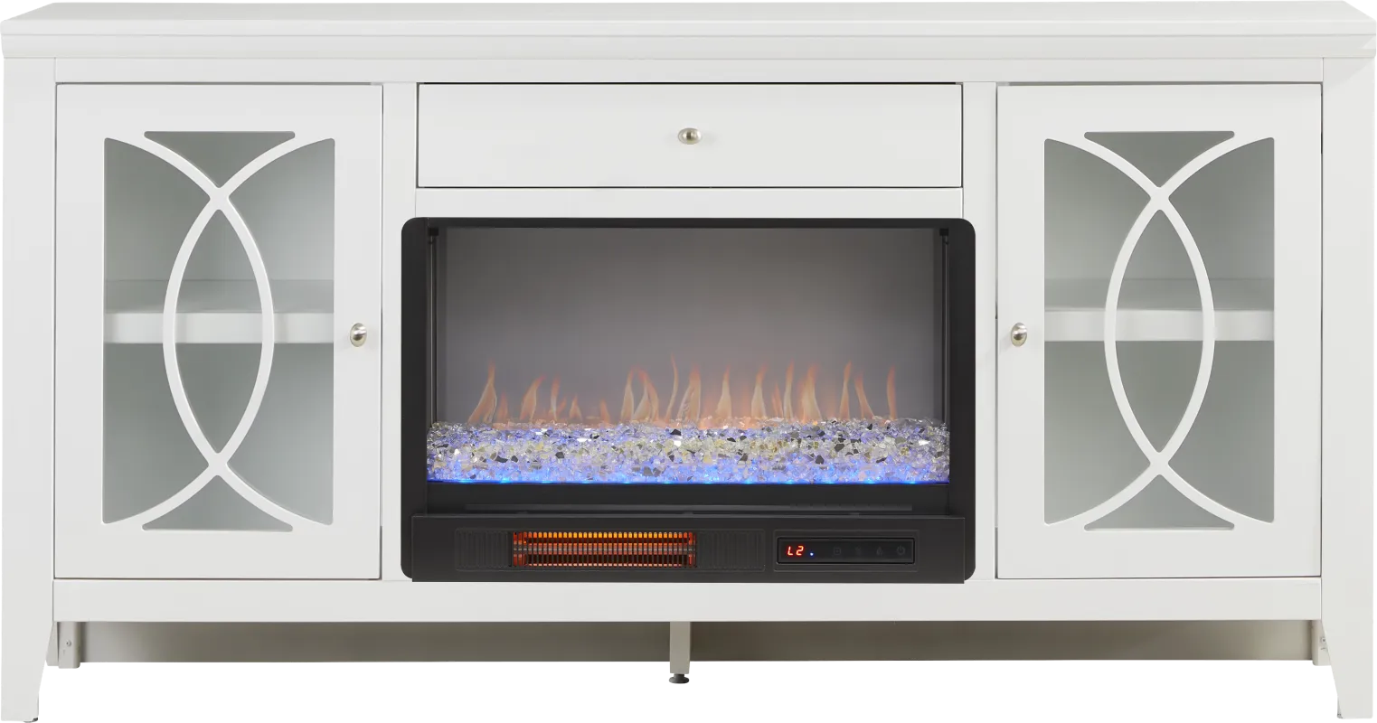 Abbie II White 66 in. Console with Electric Fireplace
