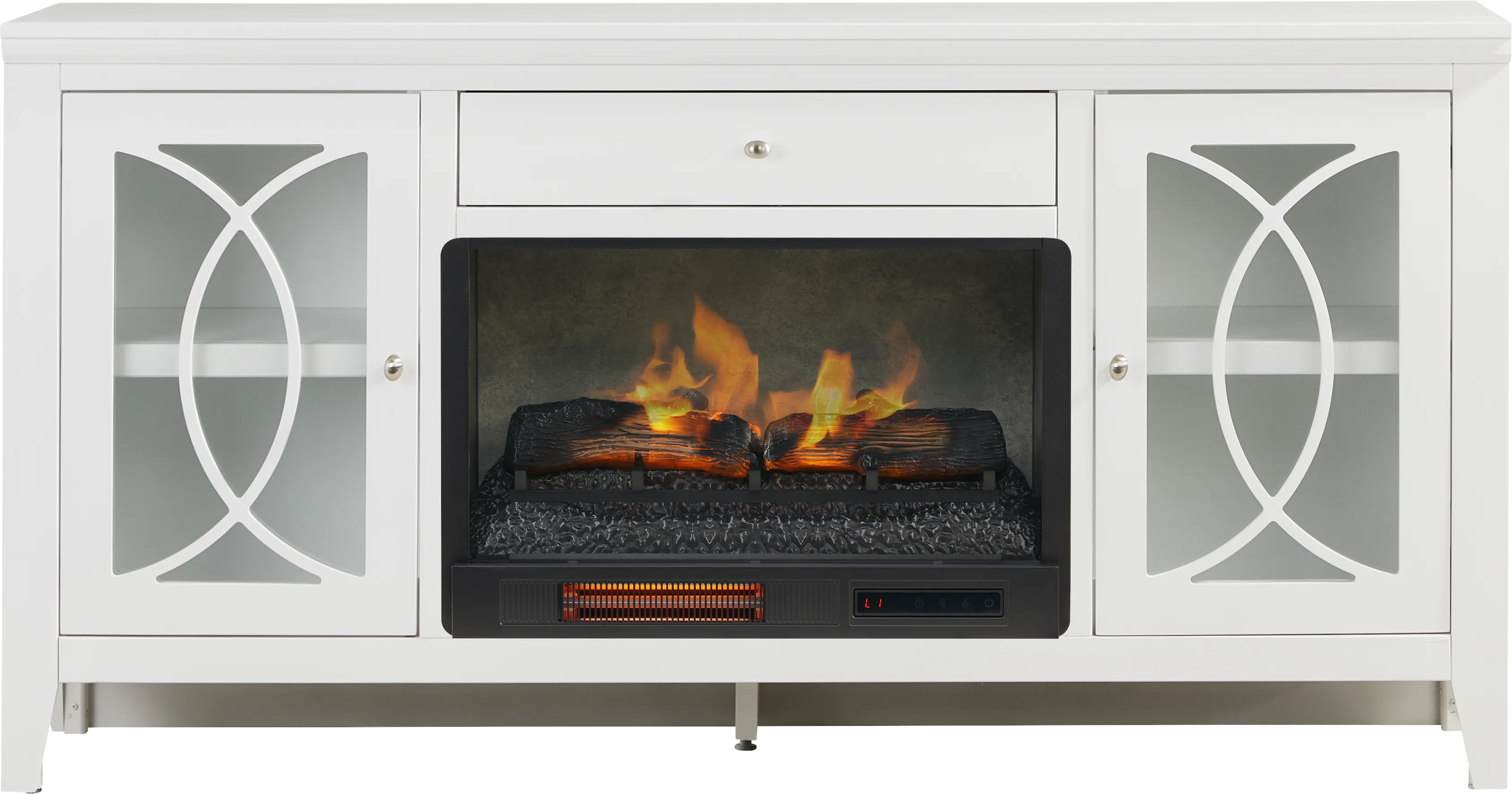 Abbie II White 66 in. Console with Electric Log Fireplace - Thumbnail - Image 1