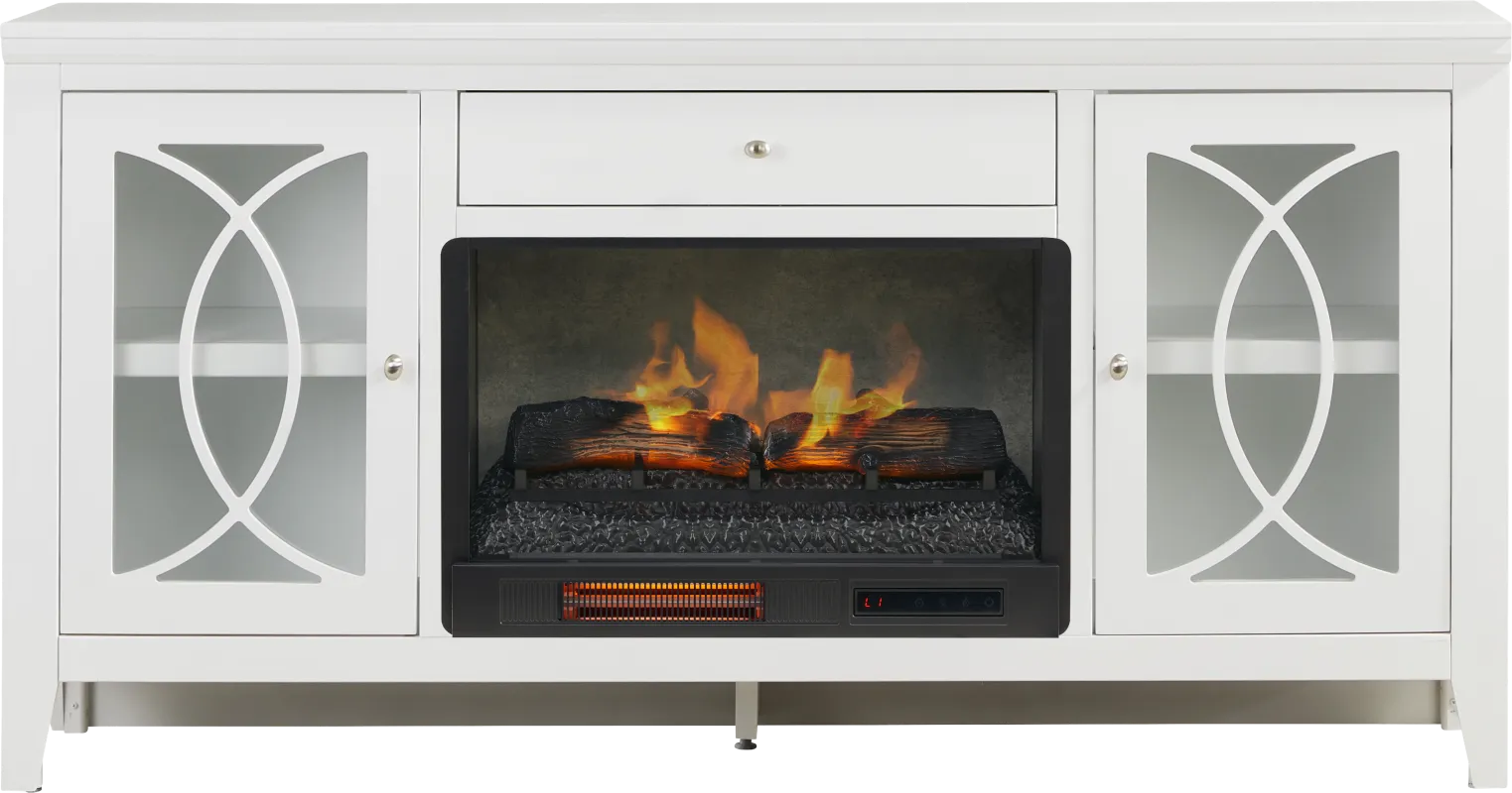 Abbie II White 66 in. Console with Electric Log Fireplace