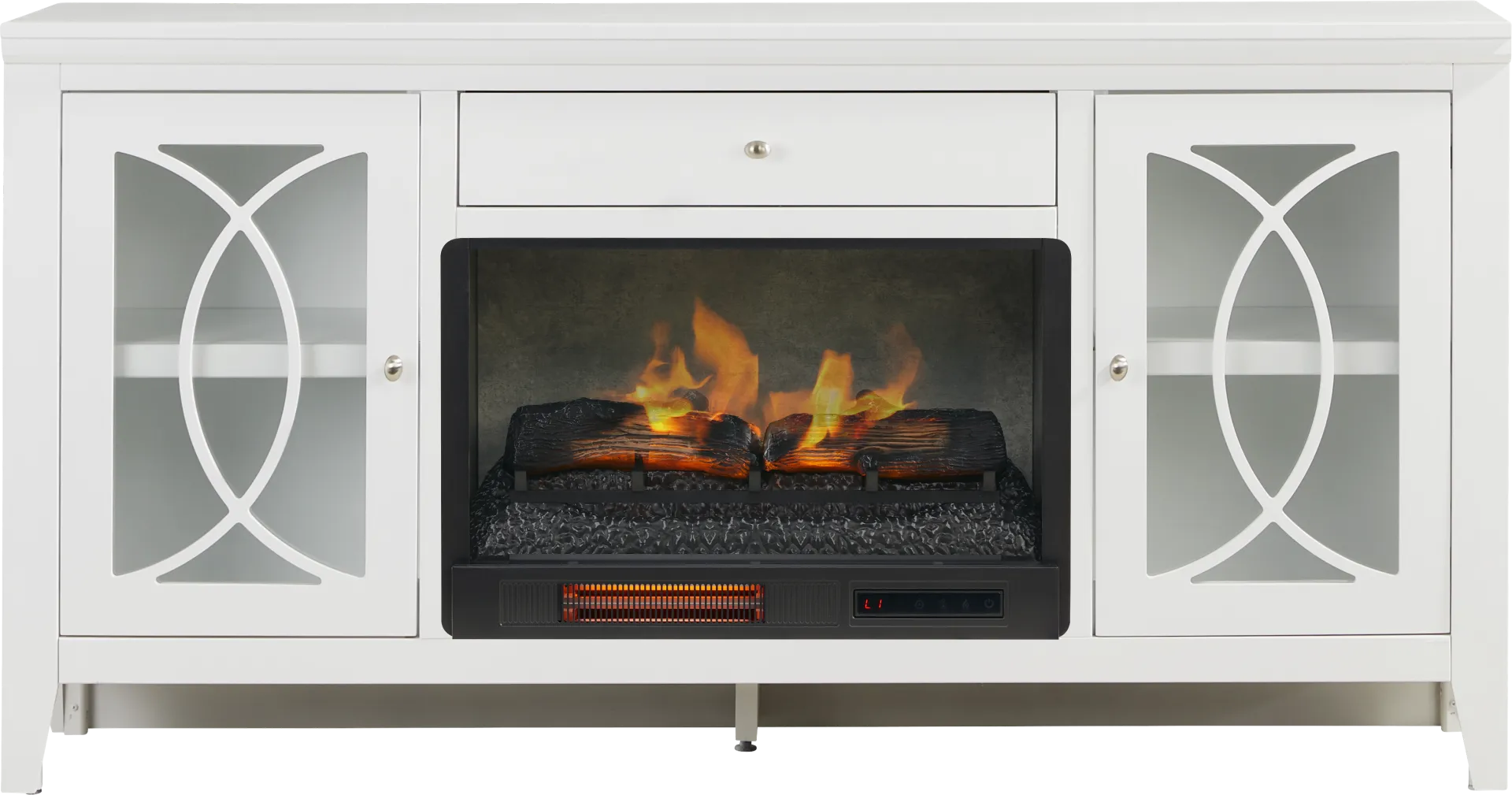 Abbie II White 66 in. Console with Electric Log Fireplace - Image 1