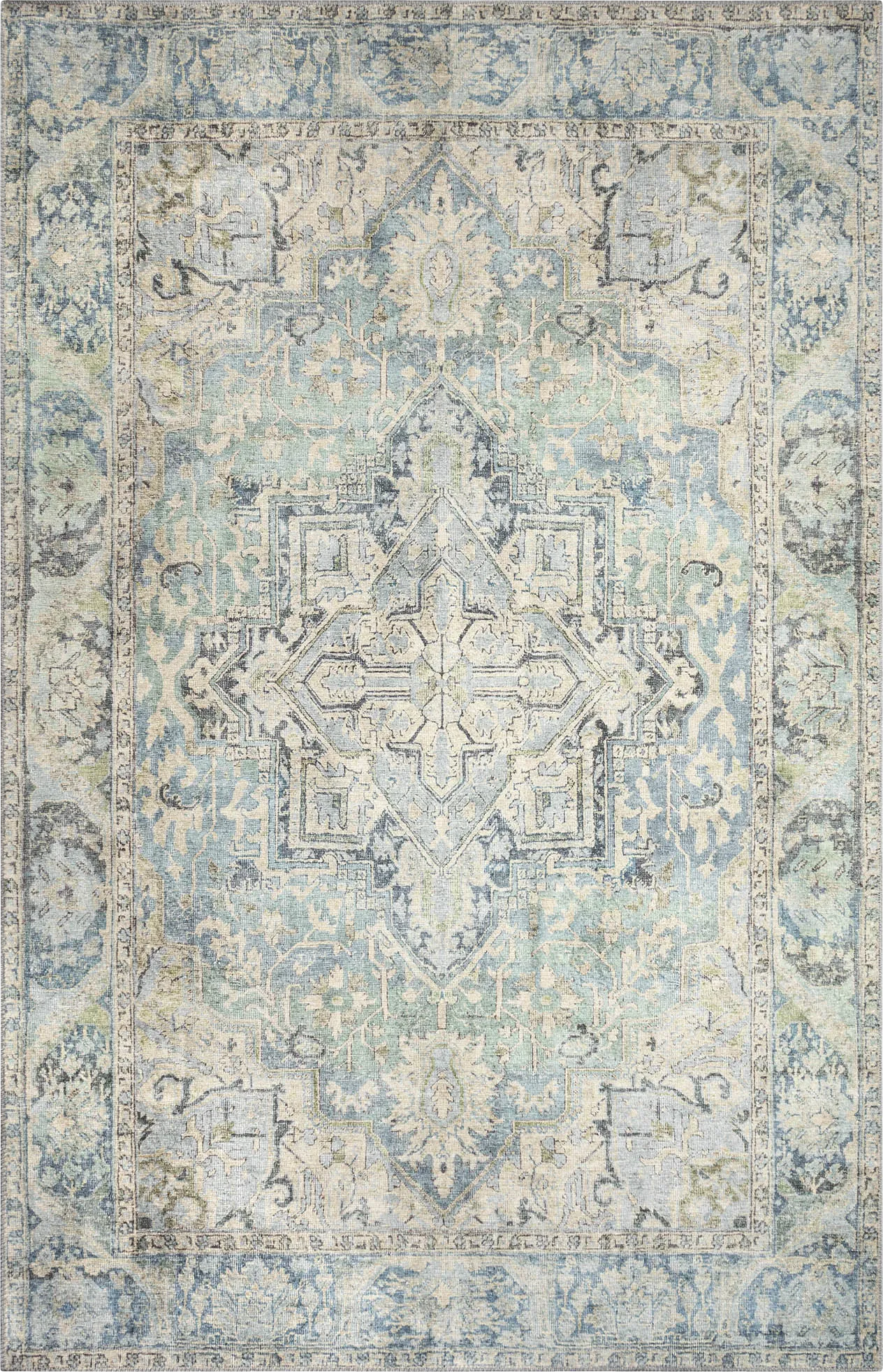 Haldia Blue 6'3 x 9'6 Machine Washable Rug - Image 1