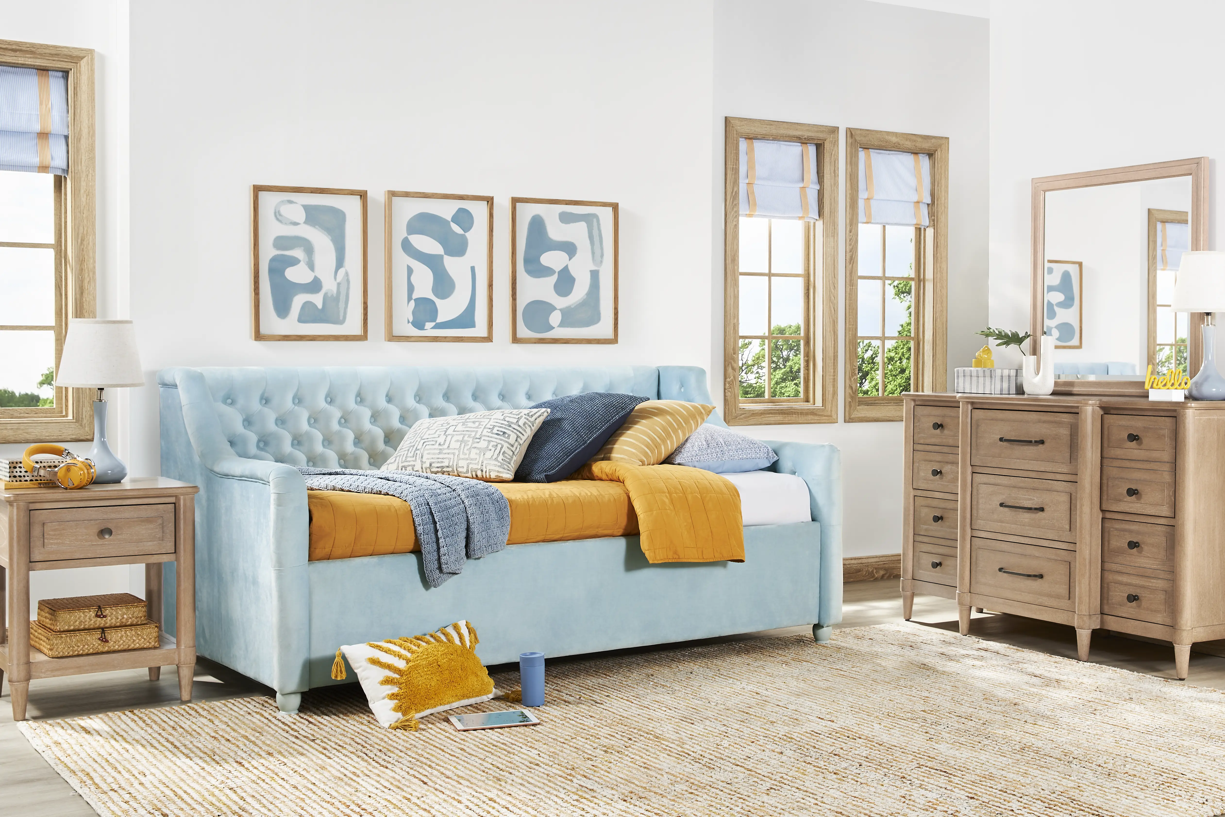 Kids Lindbrook Sand Bedroom with Alena Light Blue Twin Daybed - Thumbnail - Image 1