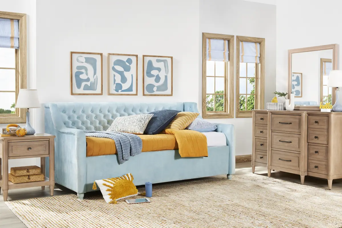 Kids Lindbrook Sand Bedroom with Alena Light Blue Twin Daybed