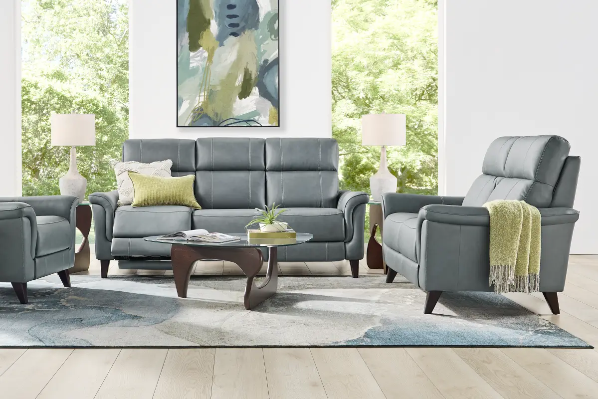 Antonella Blue Leather 5 Pc Dual Power Reclining Living Room