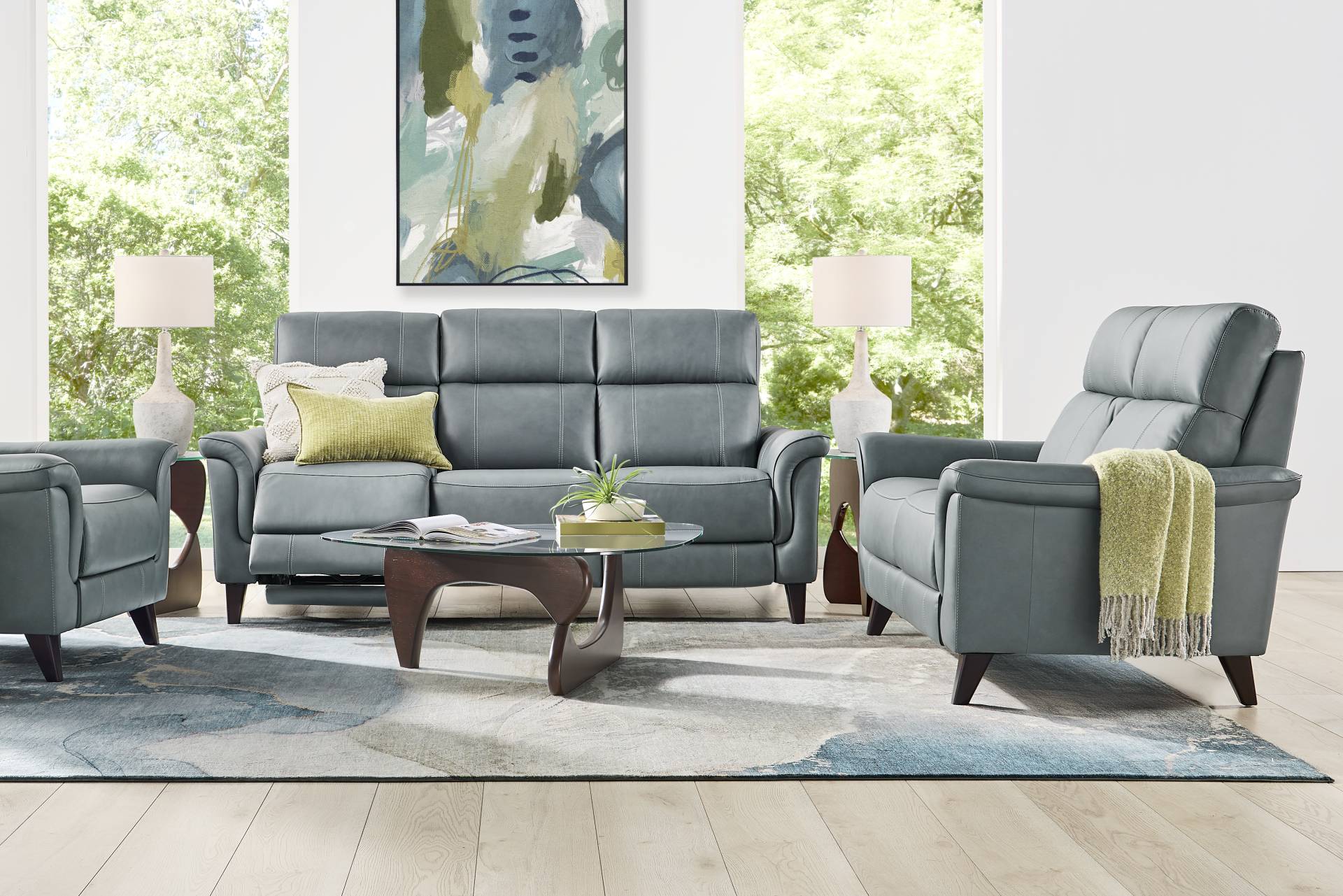 Antonella Blue 3 Pc Leather Dual Power Reclining Living Room full room