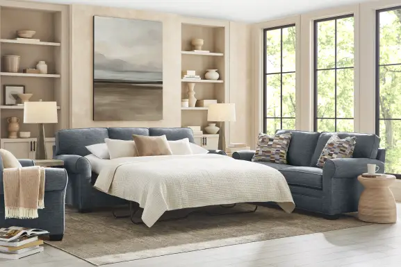 Bellingham Indigo 8 Pc Living Room with Gel Foam Sleeper Sofa
