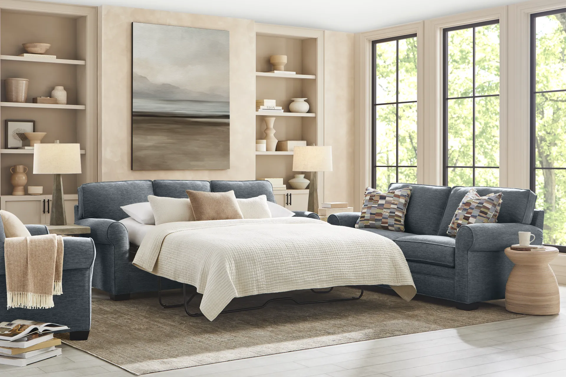 Bellingham Indigo 7 Pc Living Room with Sleeper Sofa - Image 1