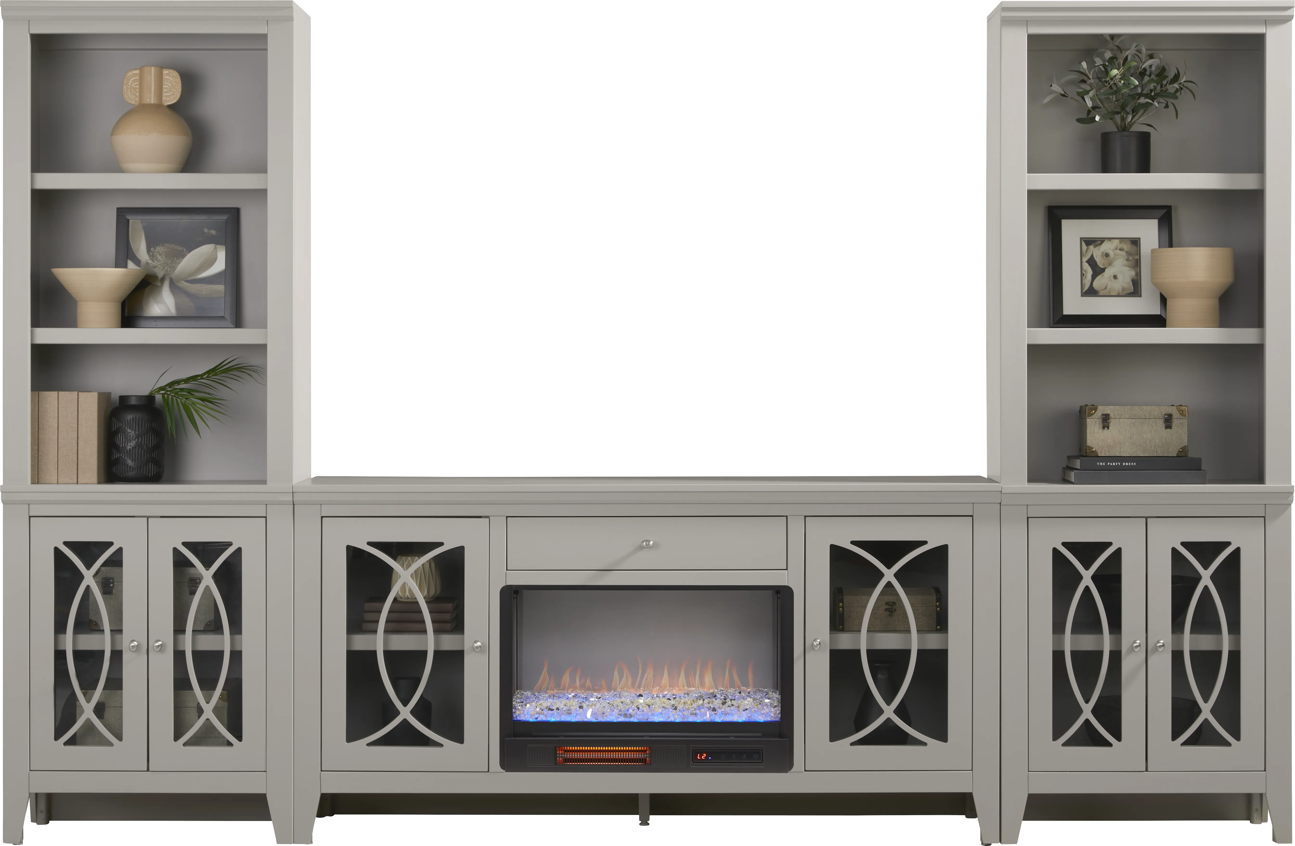 Abbie II Gray 3 Pc Wall Unit with 66 in. Console and Electric Fireplace - Thumbnail - Image 1
