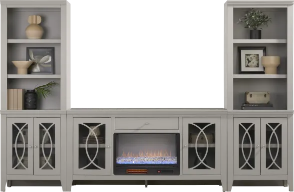 Abbie II Gray 3 Pc Wall Unit with 66 in. Console and Electric Fireplace
