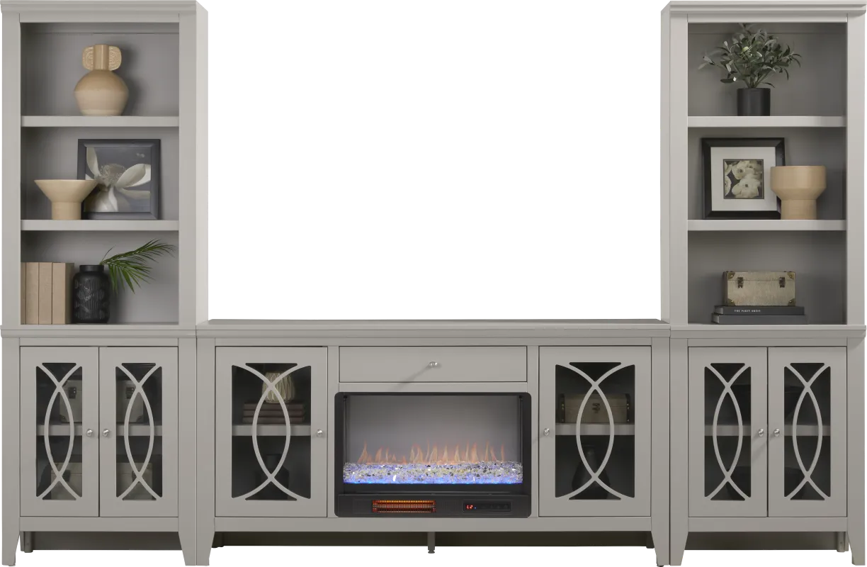 Abbie II Gray 3 Pc Wall Unit with 66 in. Console and Electric Fireplace