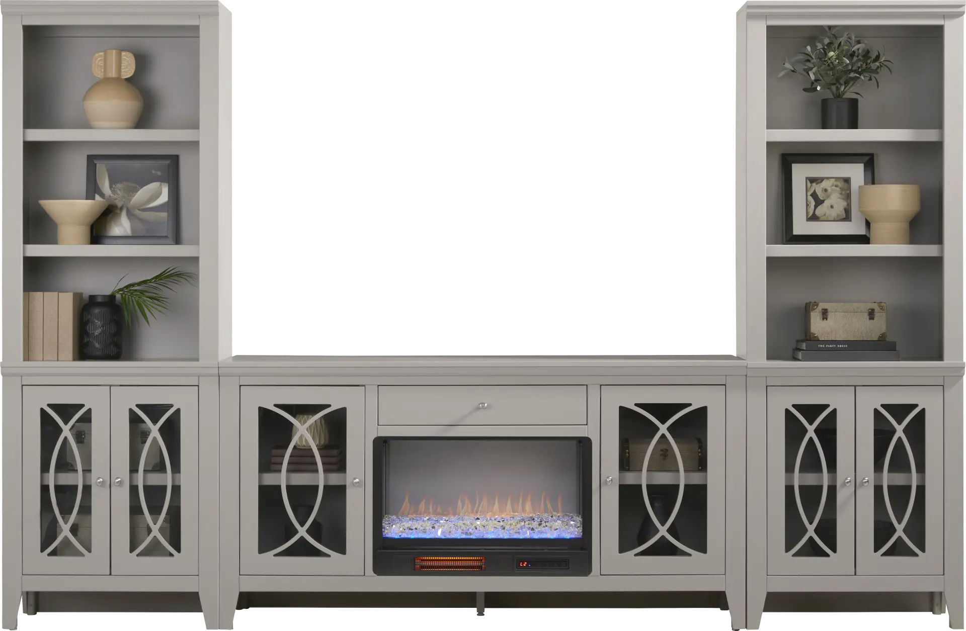 Abbie II Gray 3 Pc Wall Unit with 66 in. Console and Electric Fireplace