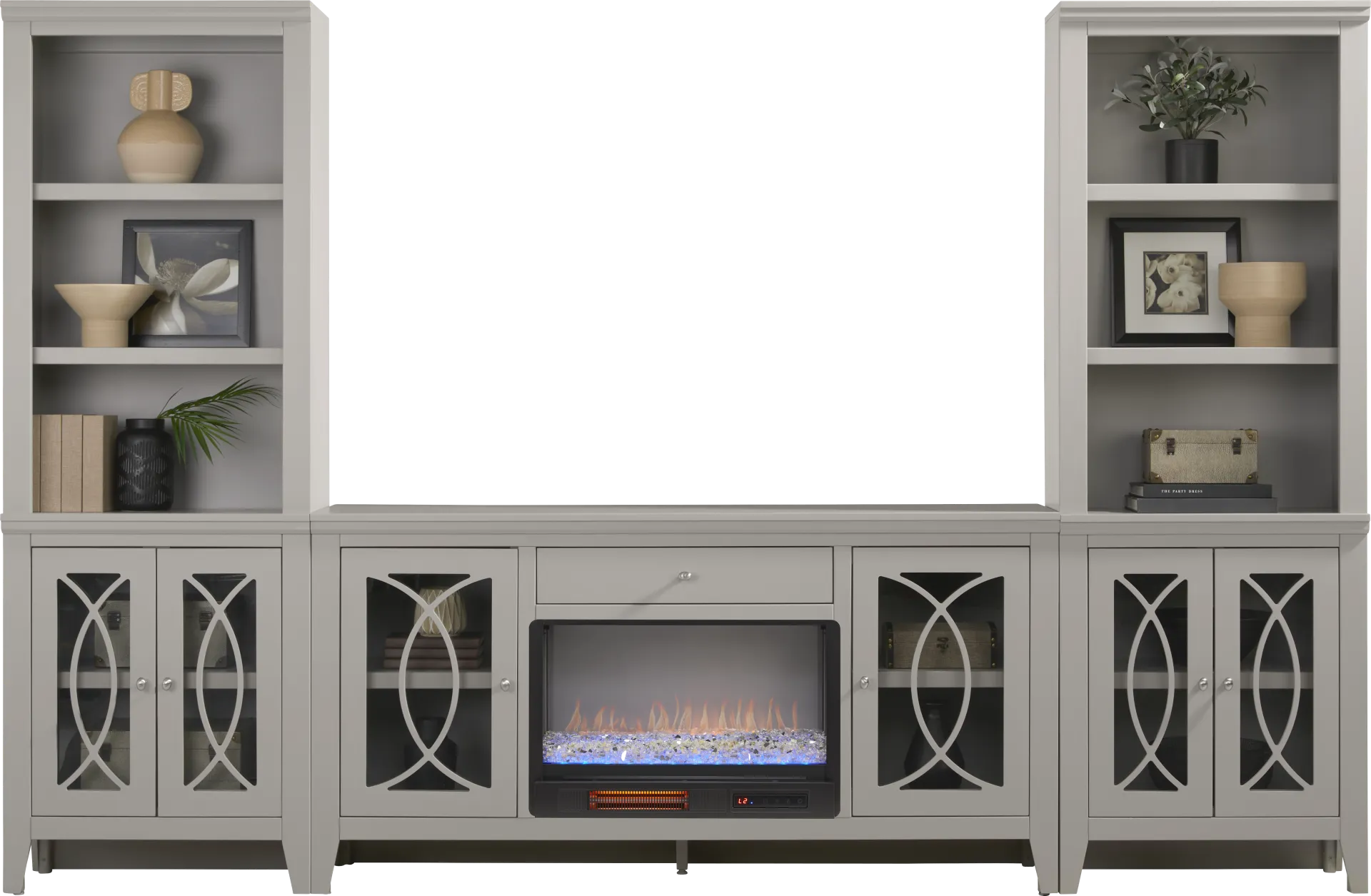 Abbie II Gray 3 Pc Wall Unit with 66 in. Console and Electric Fireplace - Image 1
