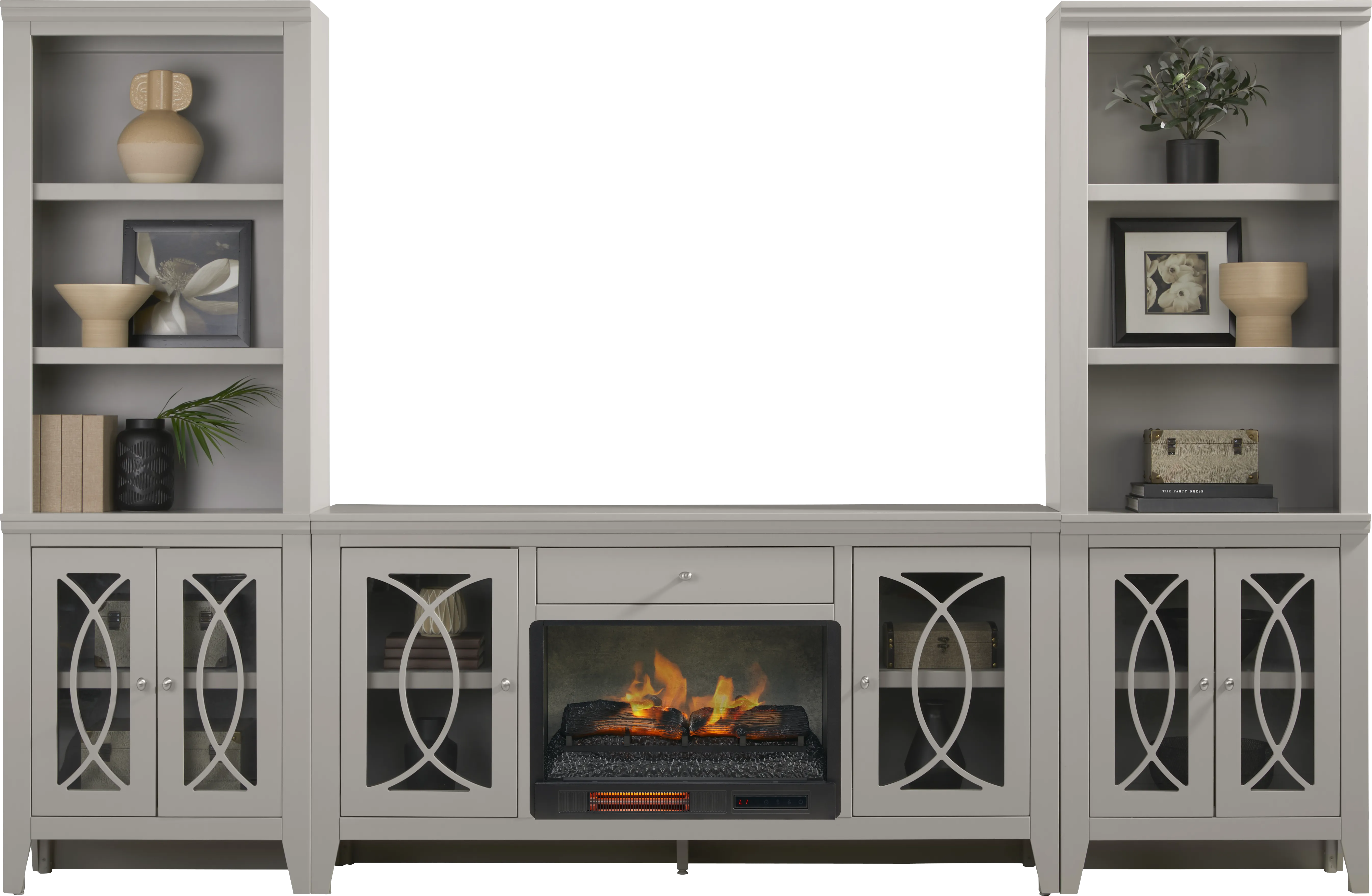 Abbie II Gray 3 Pc Wall Unit with 66 in. Console and Electric Log Fireplace - Thumbnail - Image 1