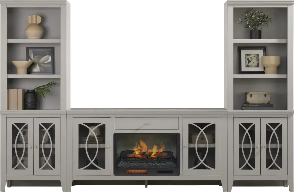 Abbie II Gray 3 Pc Wall Unit with 66 in. Console and Electric Log Fireplace