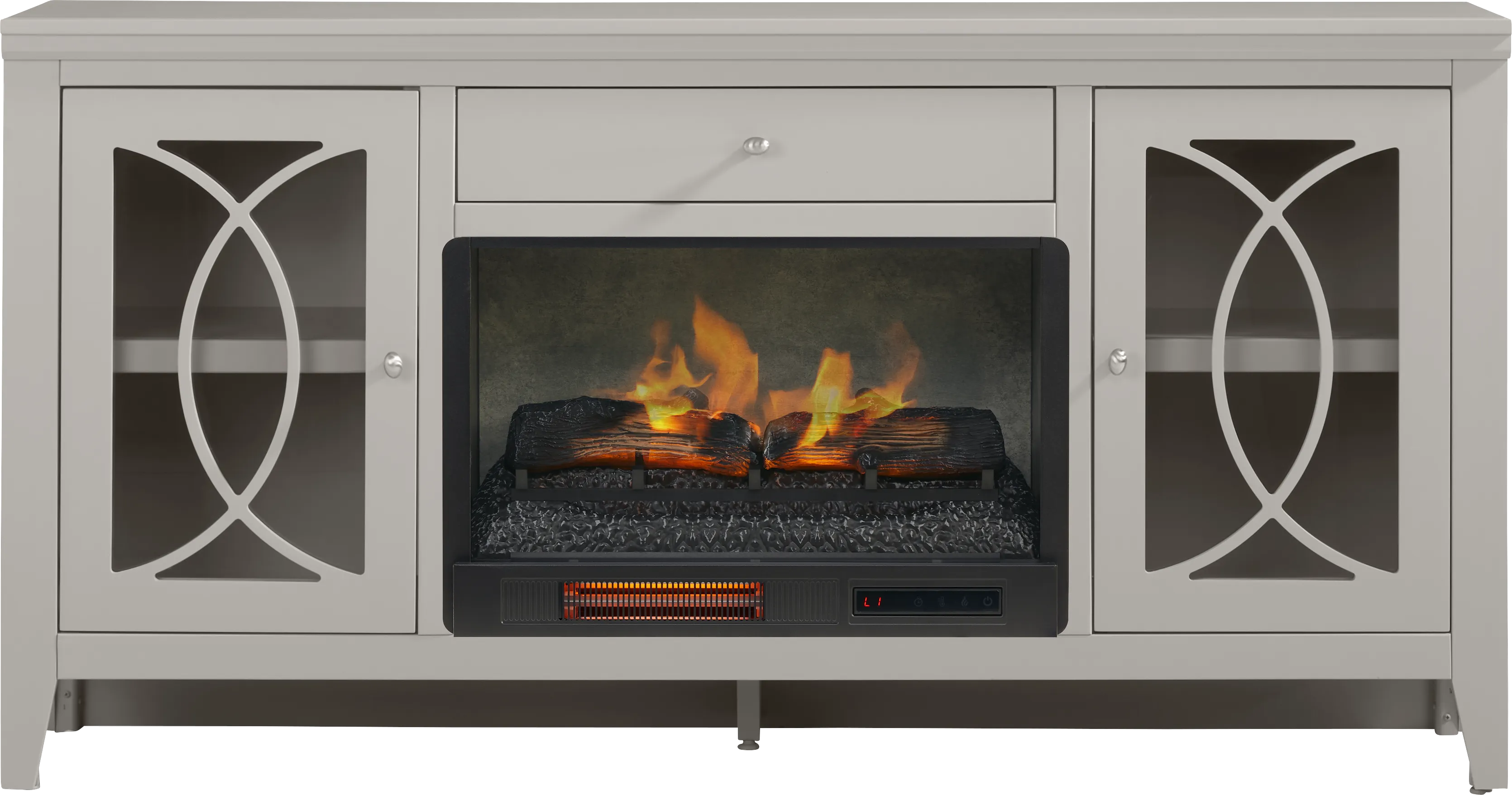 Abbie II Gray 66 in. Console with Electric Log Fireplace - Thumbnail - Image 1