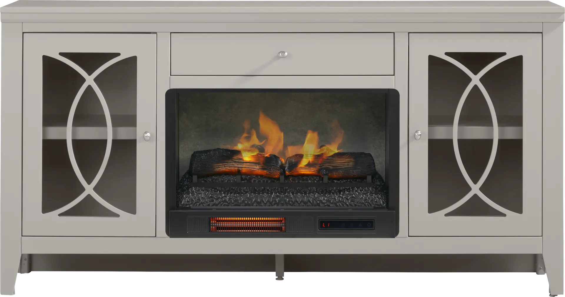 Abbie II Gray 66 in. Console with Electric Log Fireplace