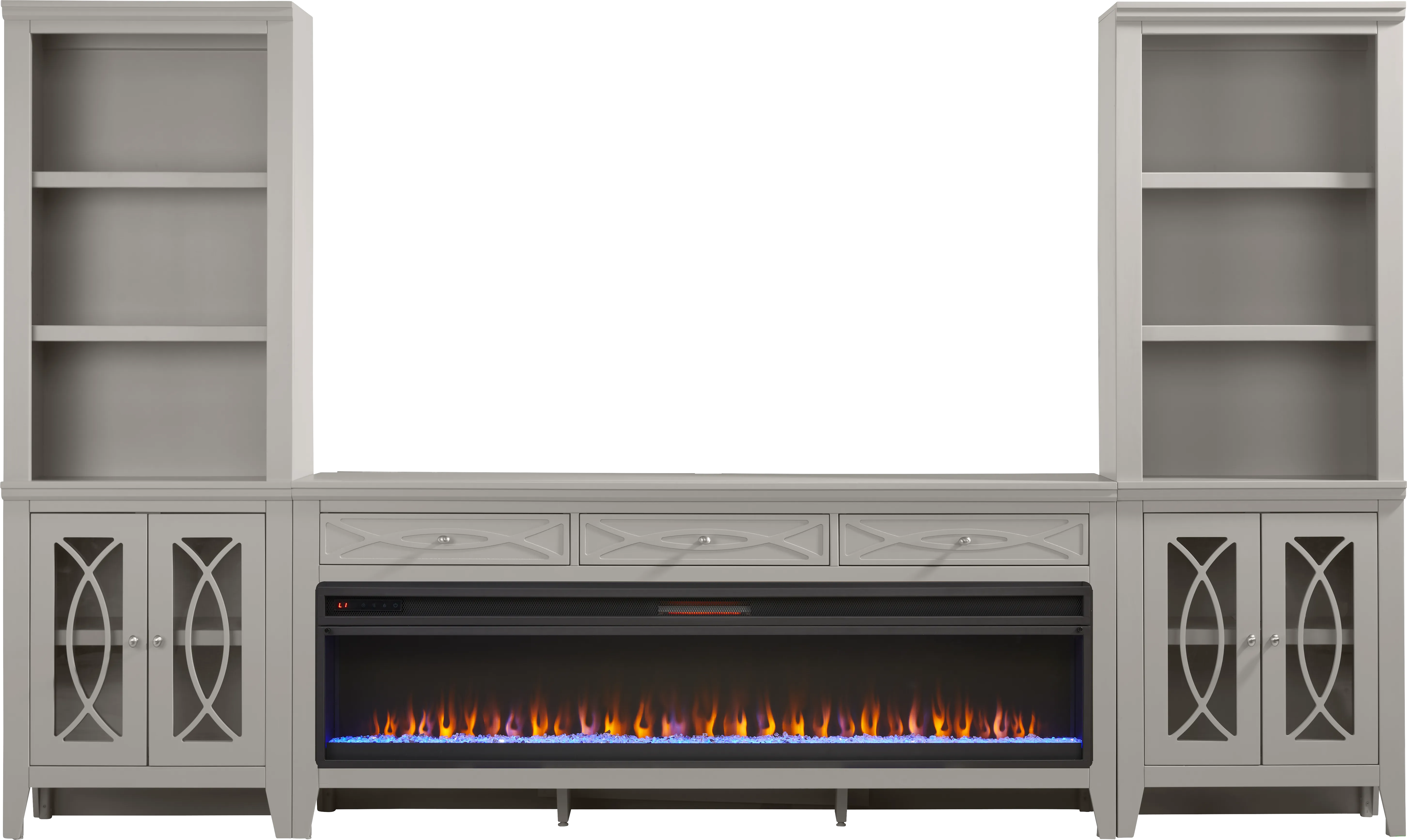 Abbie II Gray 3 Pc Wall Unit with 77 in. Console and Electric Fireplace - Thumbnail - Image 1