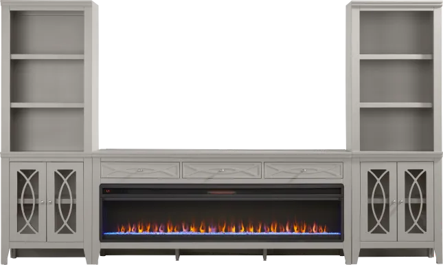 Abbie II Gray 3 Pc Wall Unit with 77 in. Console and Electric Fireplace