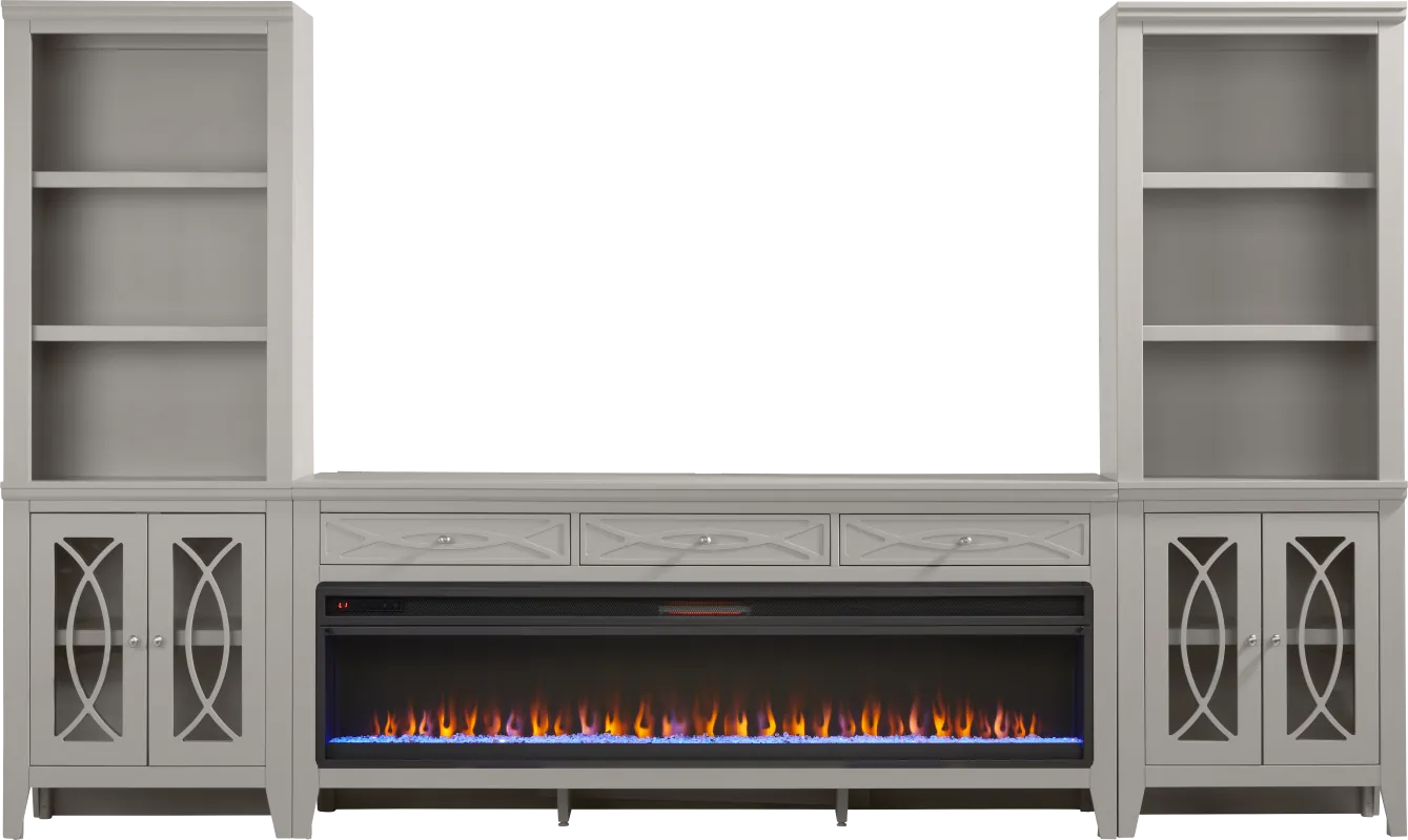 Abbie II Gray 3 Pc Wall Unit with 77 in. Console and Electric Fireplace
