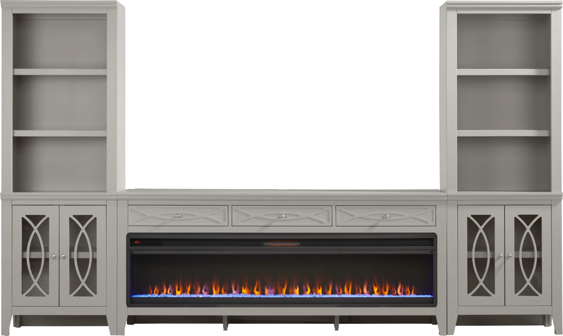 Abbie II Gray 3 Pc Wall Unit with 77 in. Console and Electric Fireplace - Image 1