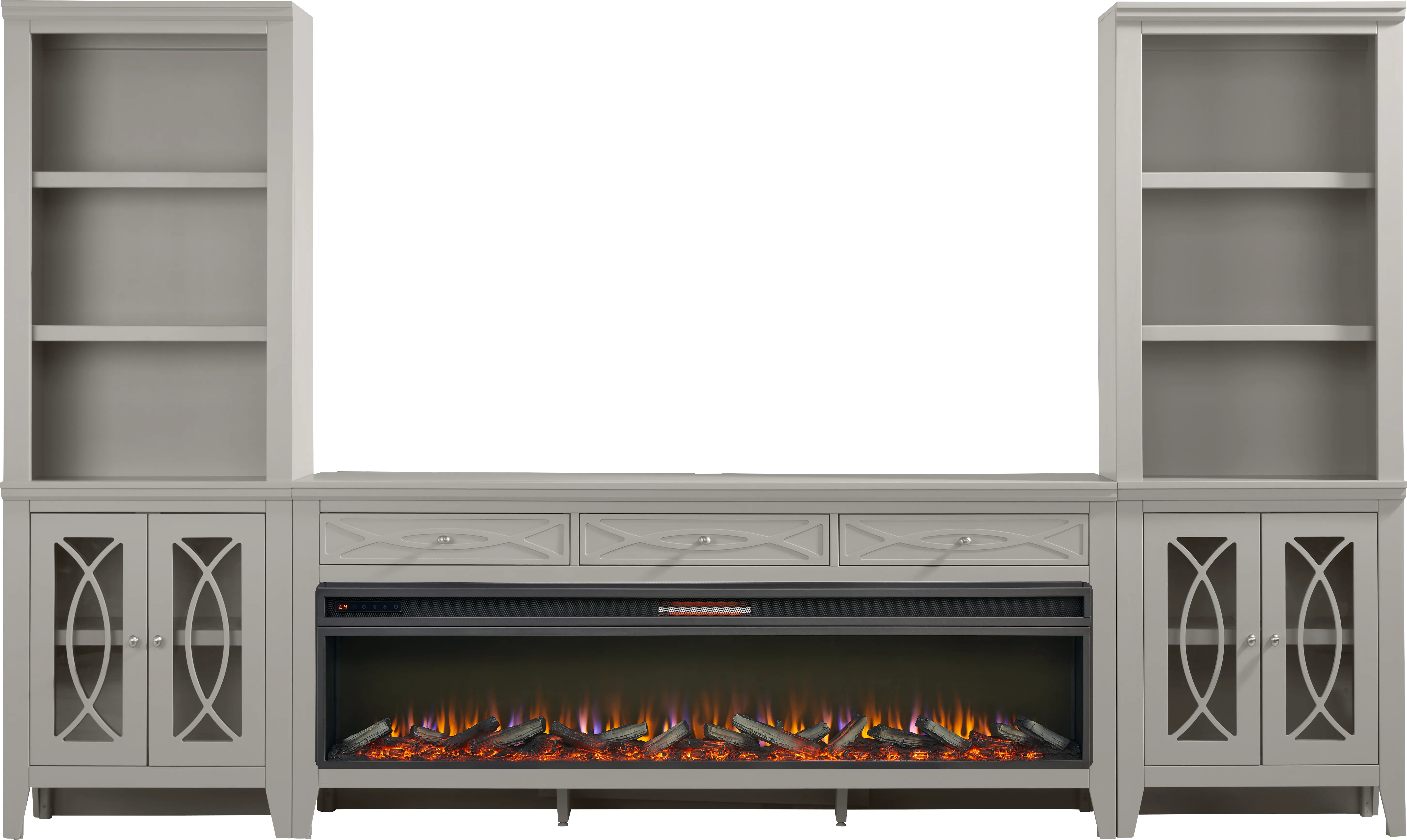 Abbie II Gray 3 Pc Wall Unit with 77 in. Console and Electric Log Fireplace - Thumbnail - Image 1