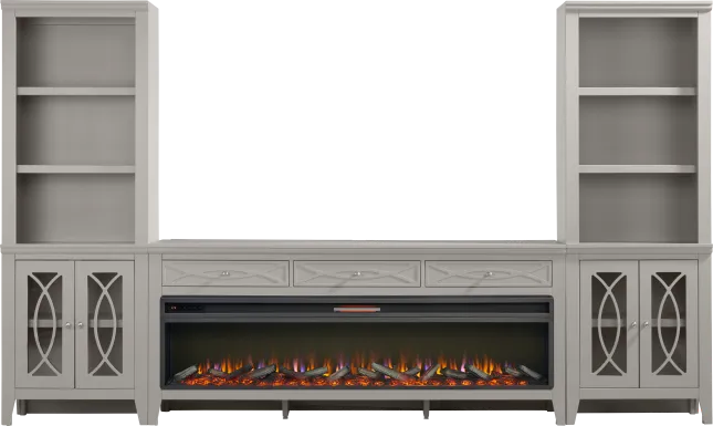 Abbie II Gray 3 Pc Wall Unit with 77 in. Console and Electric Log Fireplace