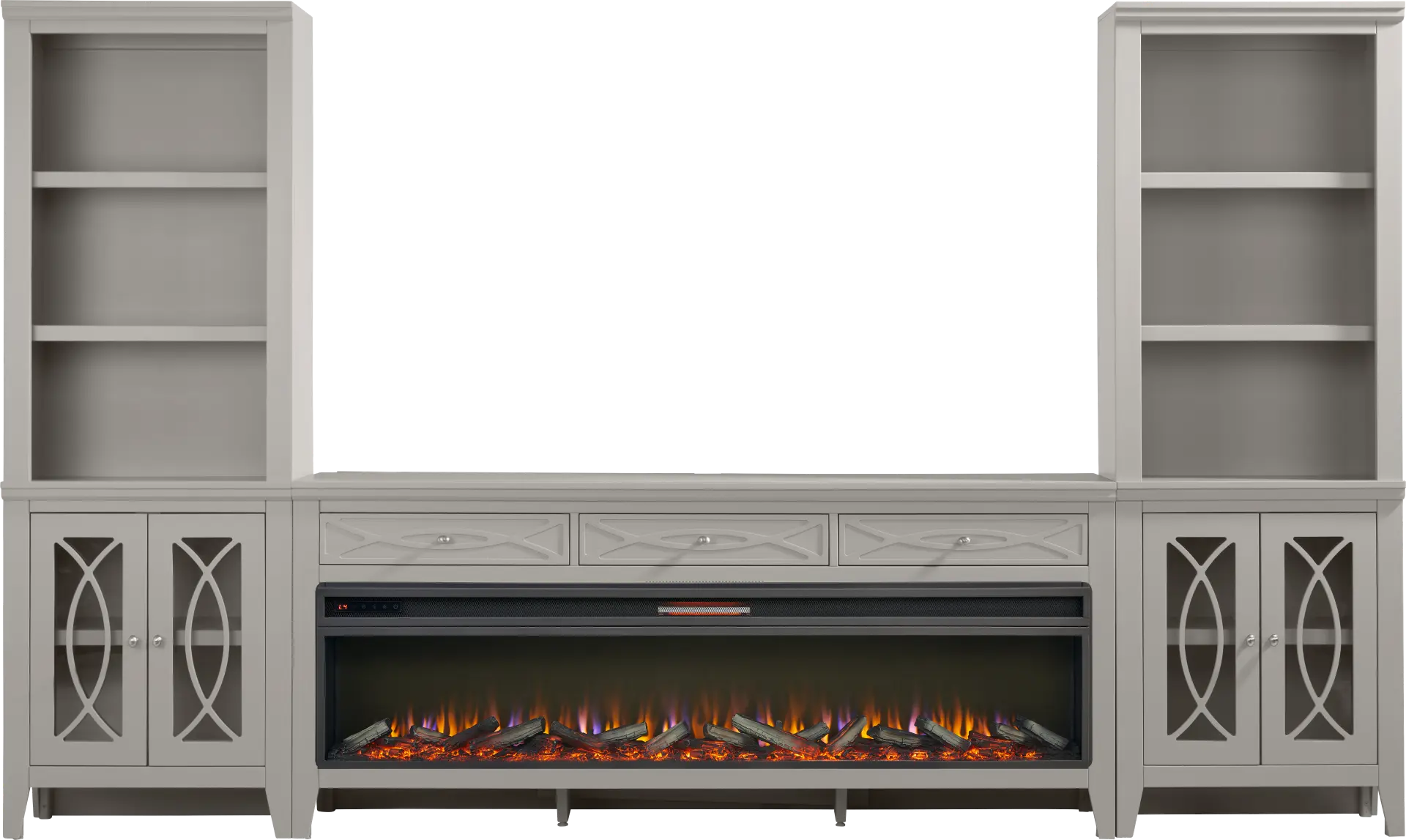 Abbie II Gray 3 Pc Wall Unit with 77 in. Console and Electric Log Fireplace