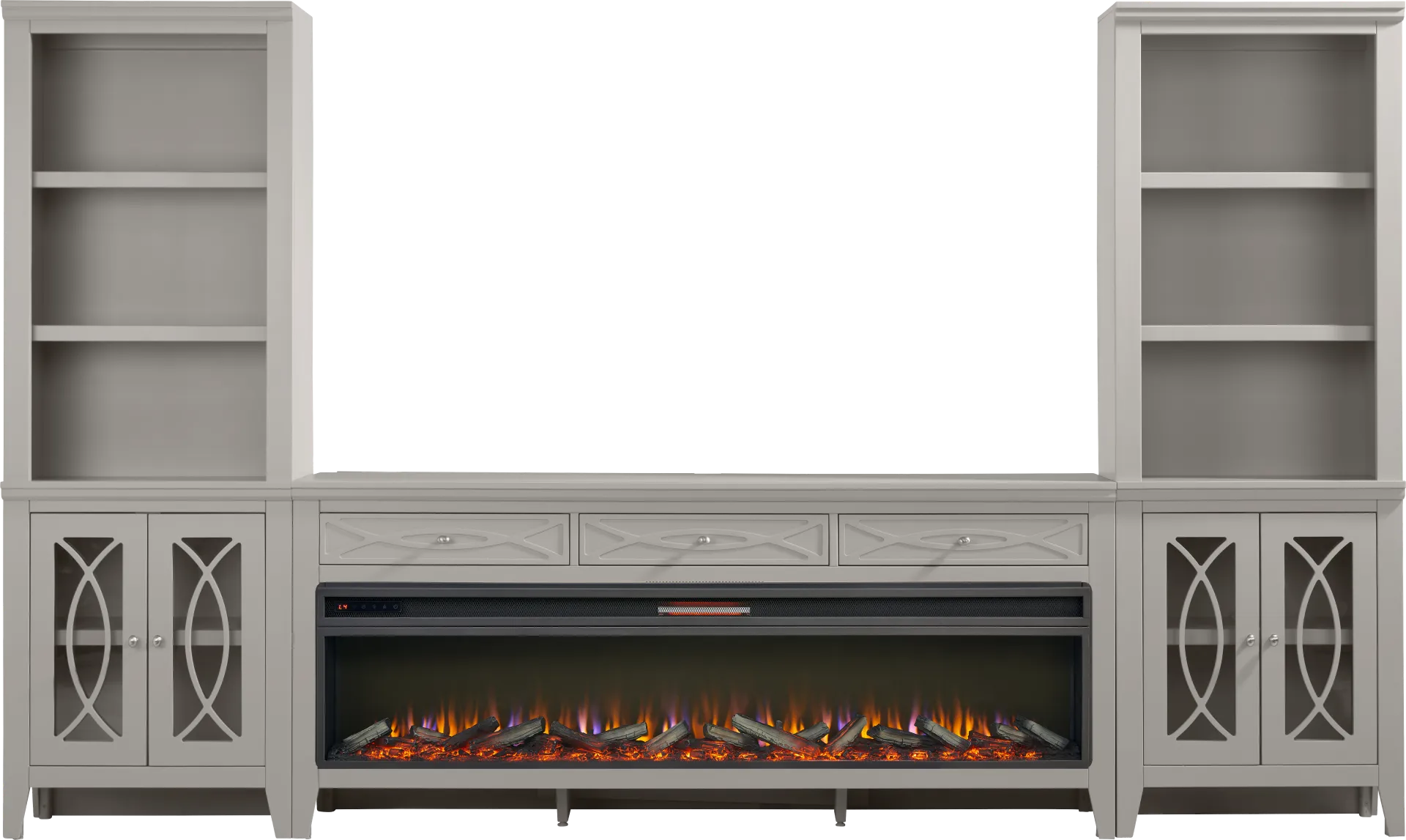 Abbie II Gray 3 Pc Wall Unit with 77 in. Console and Electric Log Fireplace - Image 1