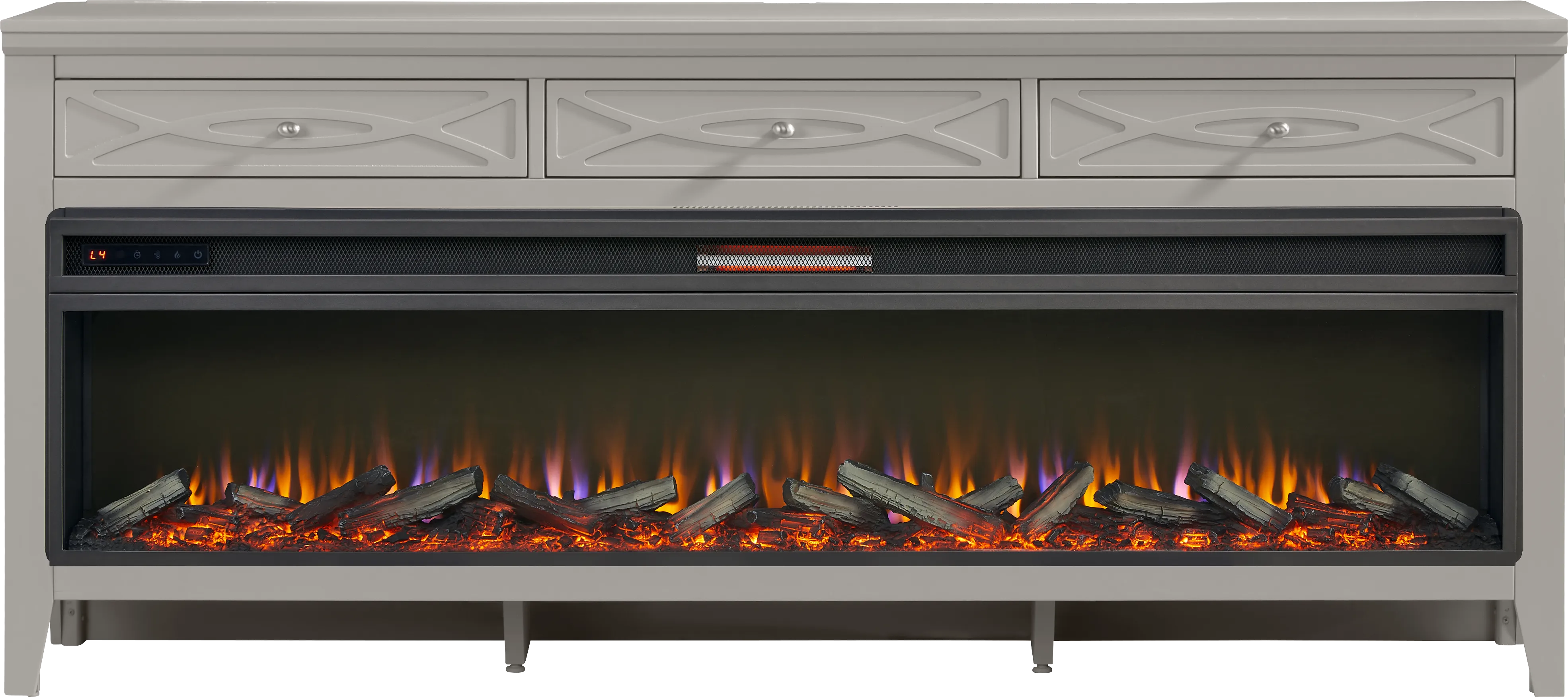 Abbie II Gray 77 in. Console with Electric Log Fireplace - Thumbnail - Image 1