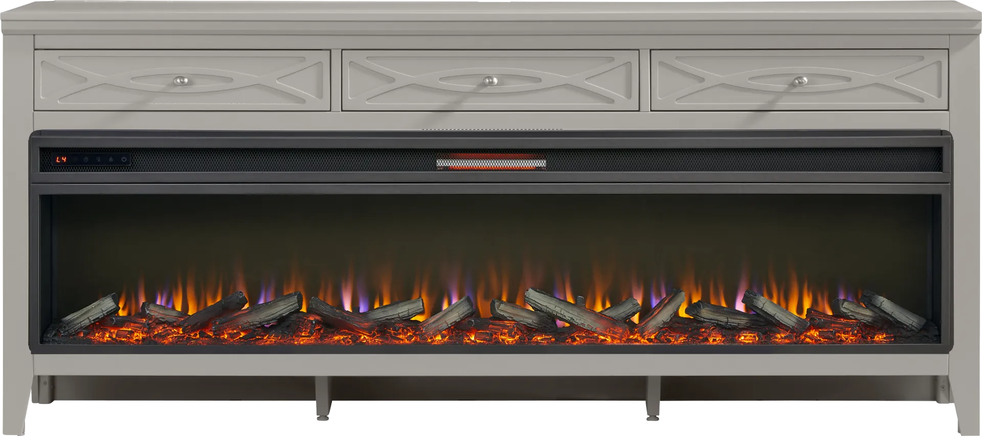 Abbie II Gray 77 in. Console with Electric Log Fireplace - Image 1