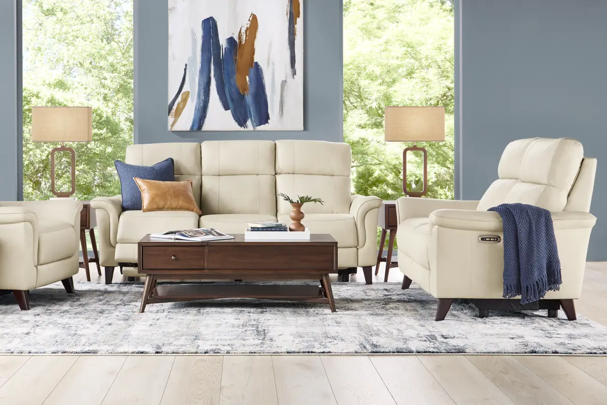 Antonella Beige Leather 5 Pc Dual Power Reclining Living Room