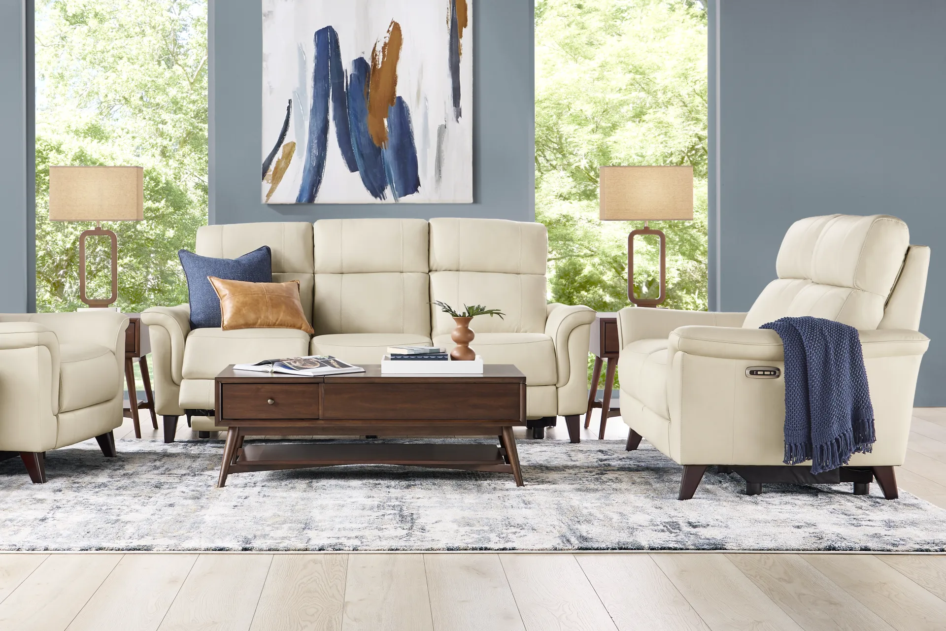 Antonella Beige Leather Dual Power Reclining Loveseat - Image 1