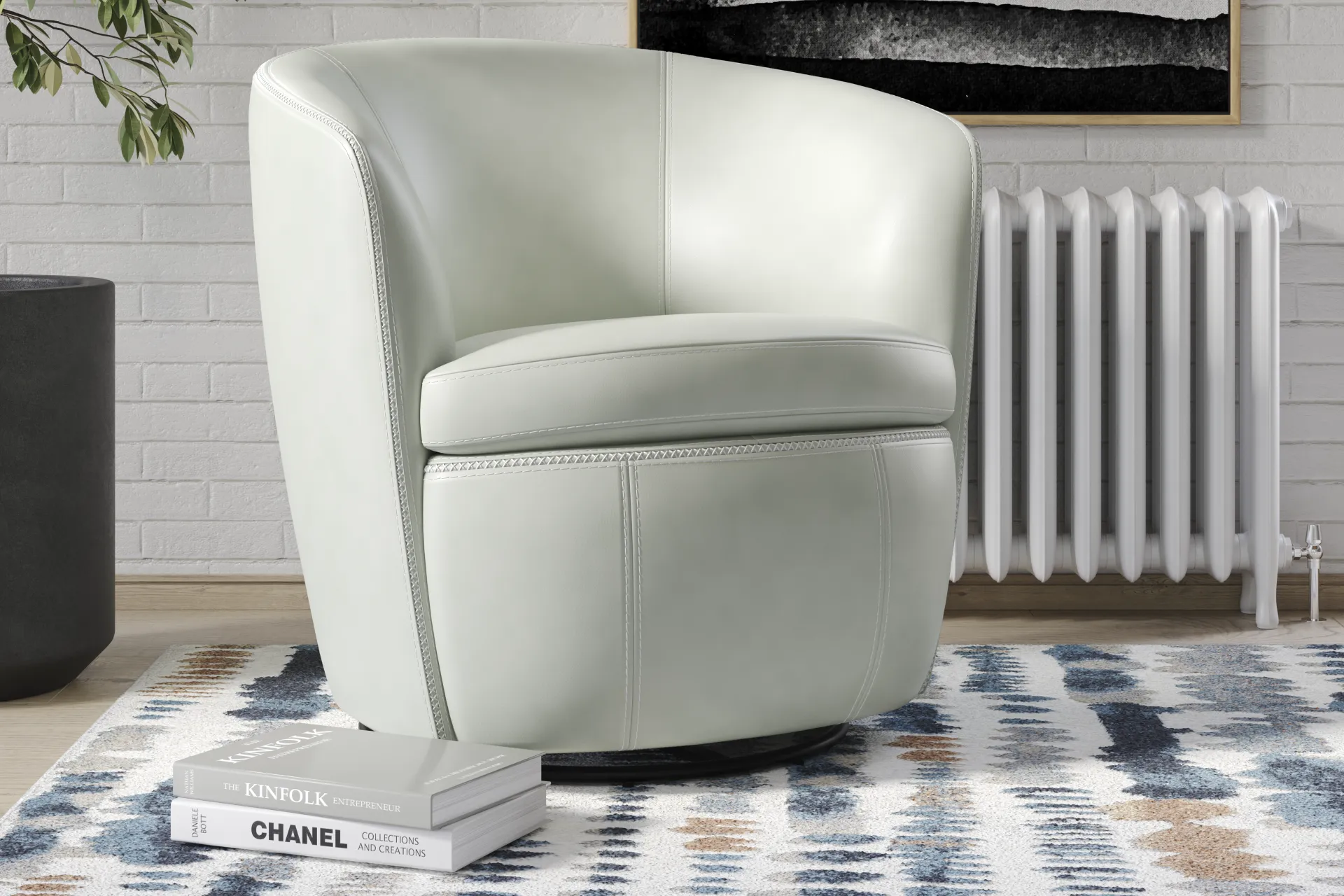Damascus Aqua Leather Swivel Chair - Image 3