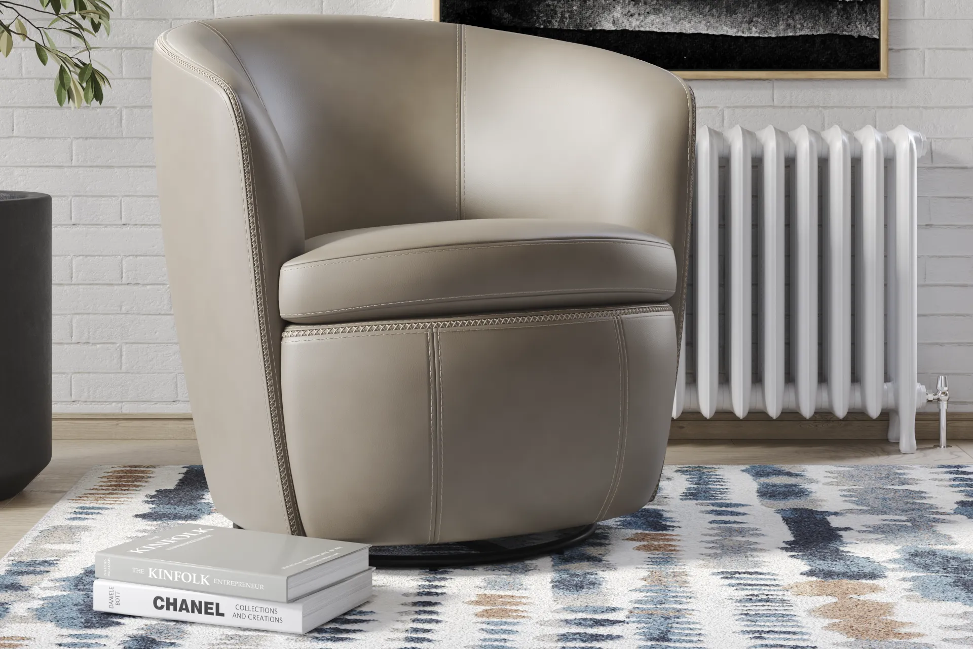 Damascus Stone Leather Swivel Chair - Image 3