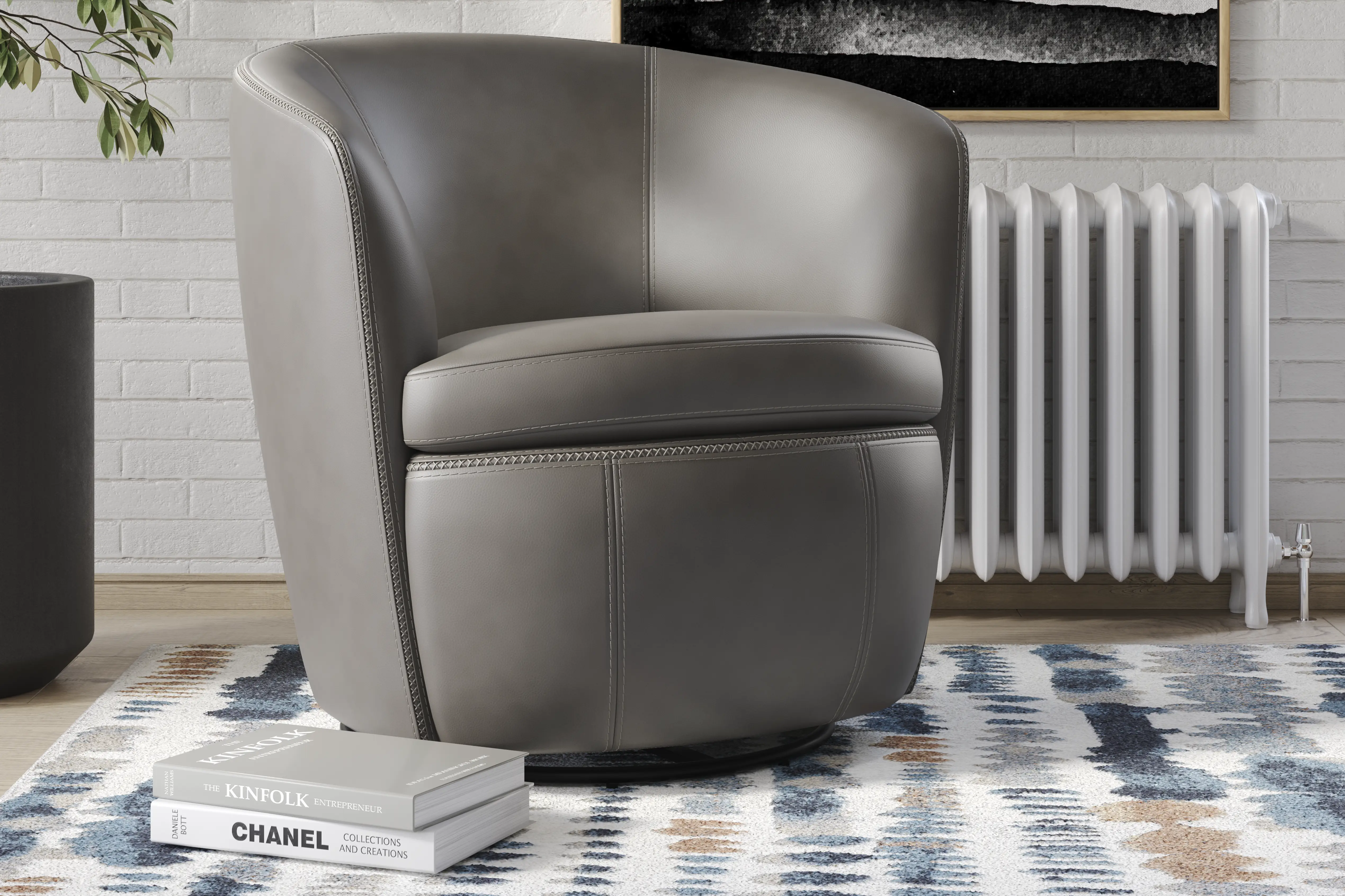 Damascus Gray Leather Swivel Chair - Thumbnail - Image 3