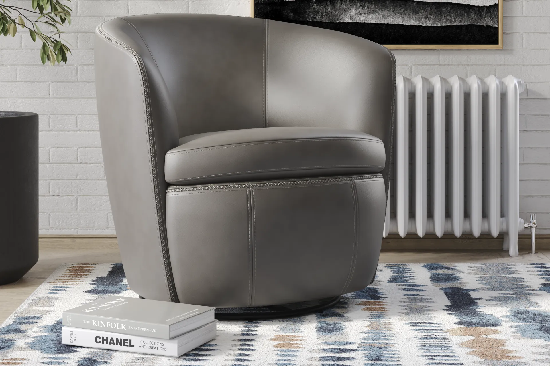 Damascus Gray Leather Swivel Chair - Image 3