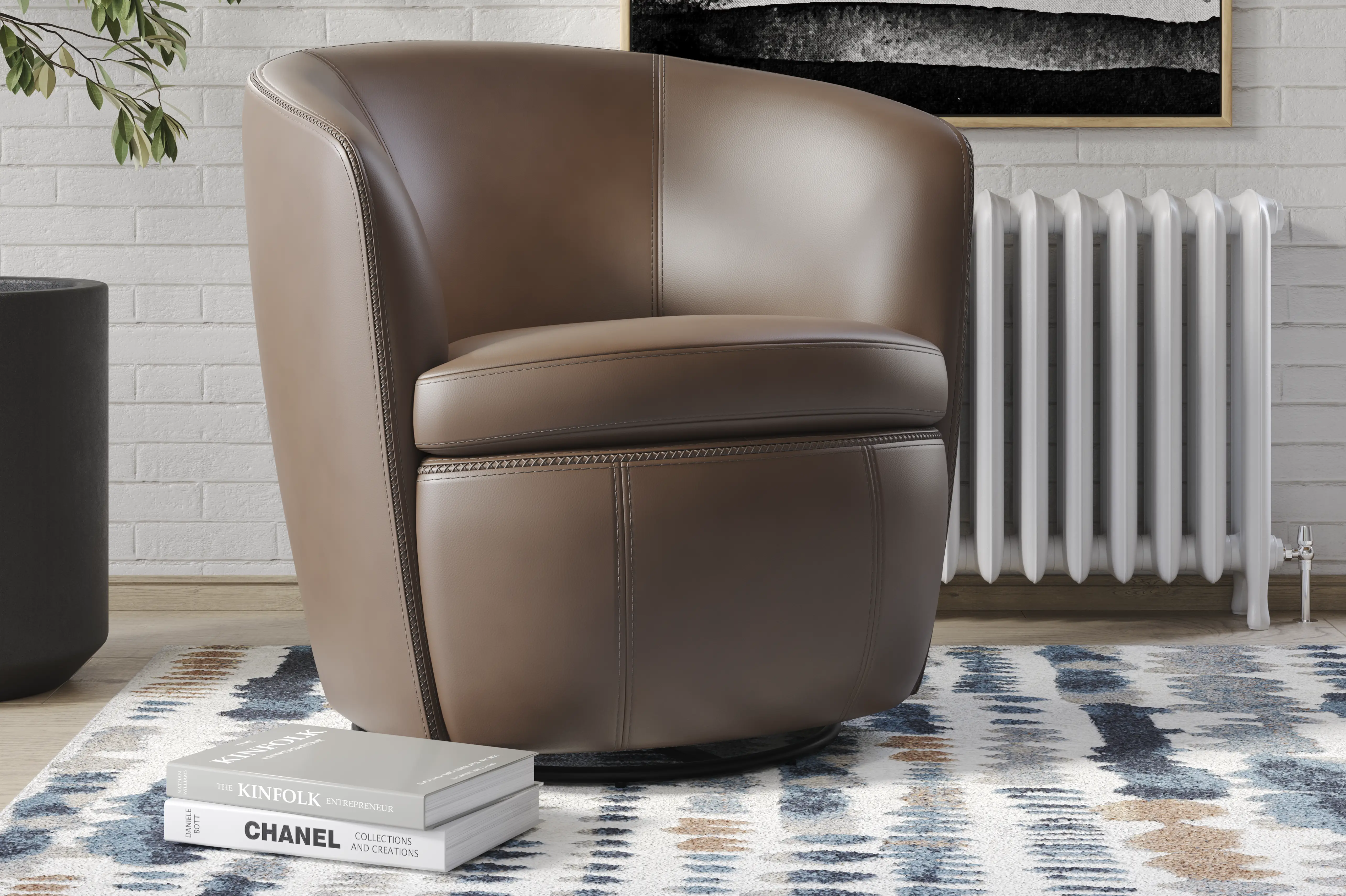 Damascus Brown Leather Swivel Chair - Thumbnail - Image 3