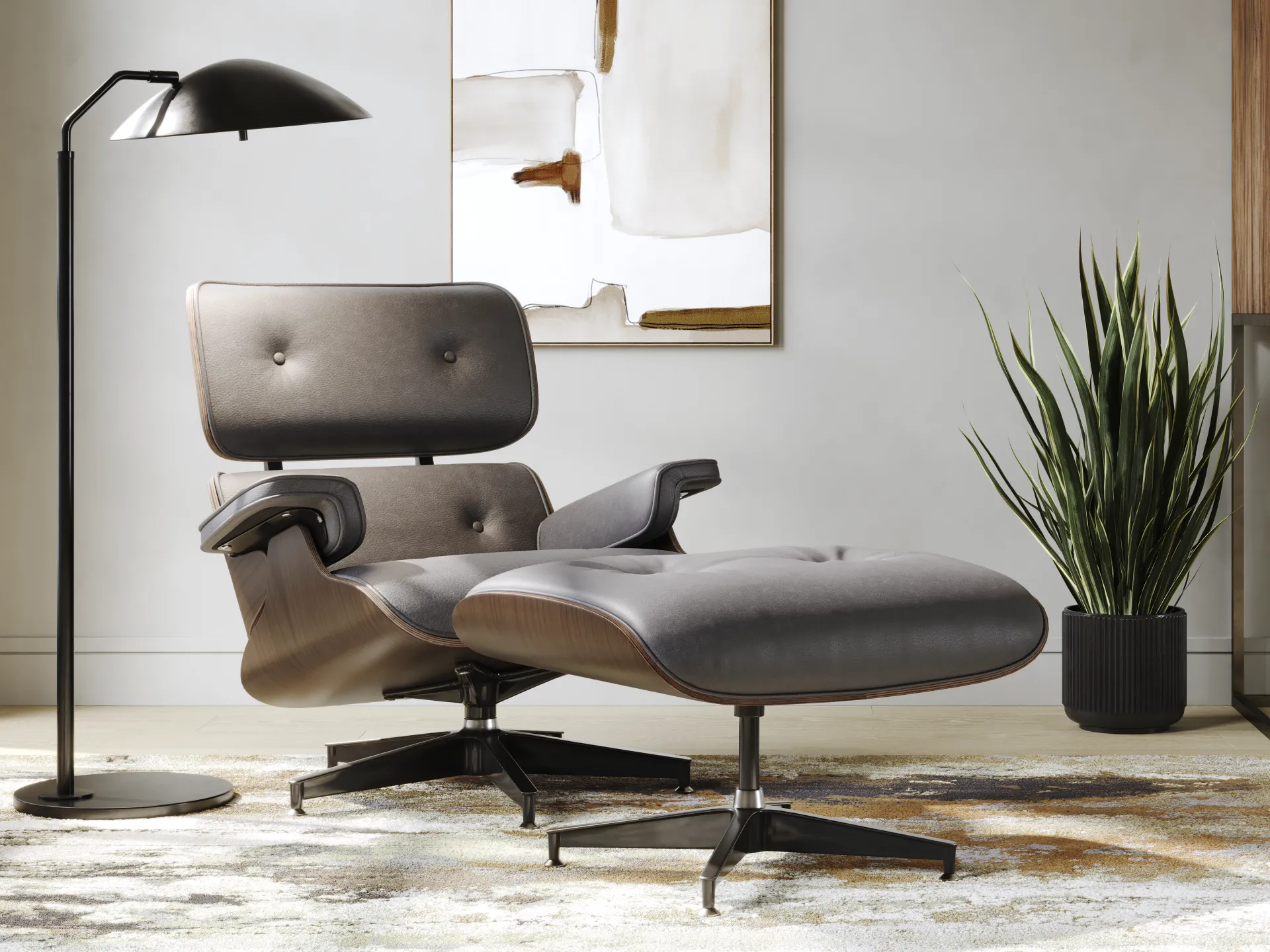 Nole Gray Leather Accent Chair with Ottoman - Image 3