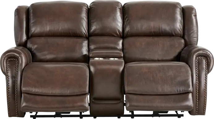 Churchill Brown Dual Power Reclining Leather Loveseat