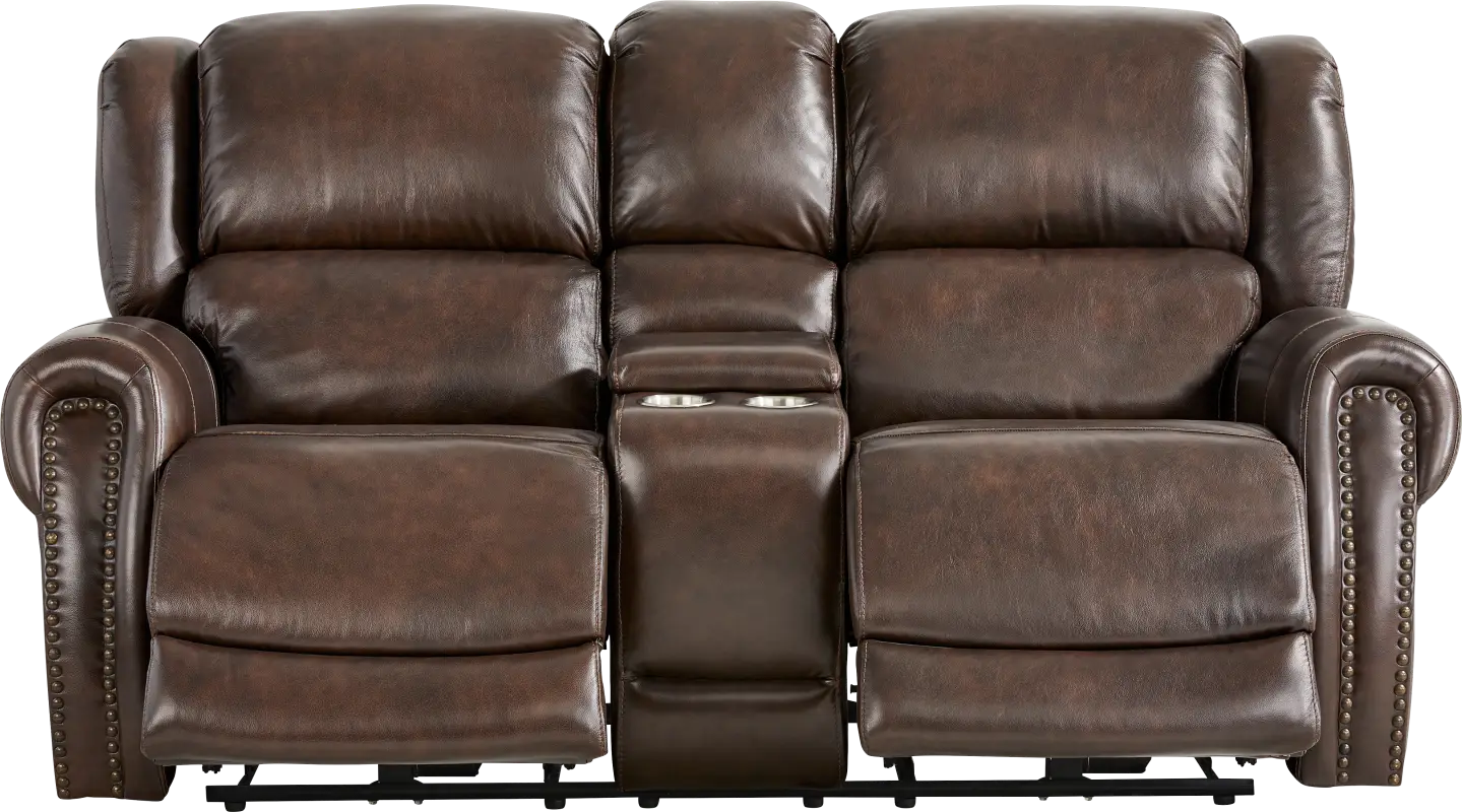 Churchill Brown Dual Power Reclining Leather Loveseat
