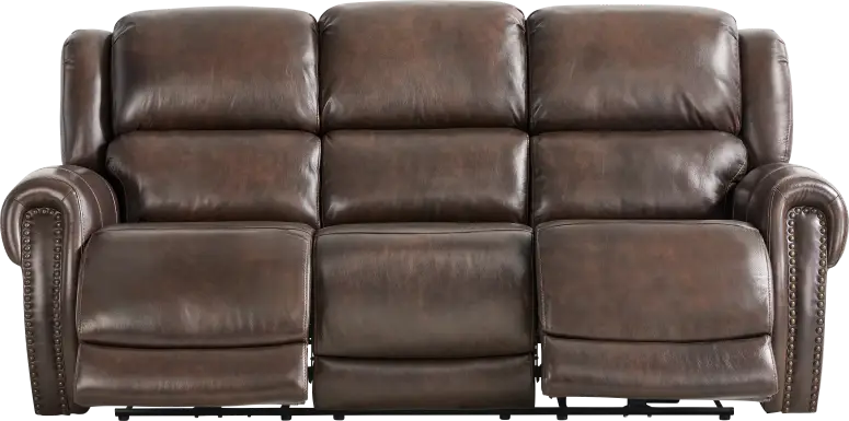 Churchill Brown Dual Power Reclining Leather Sofa