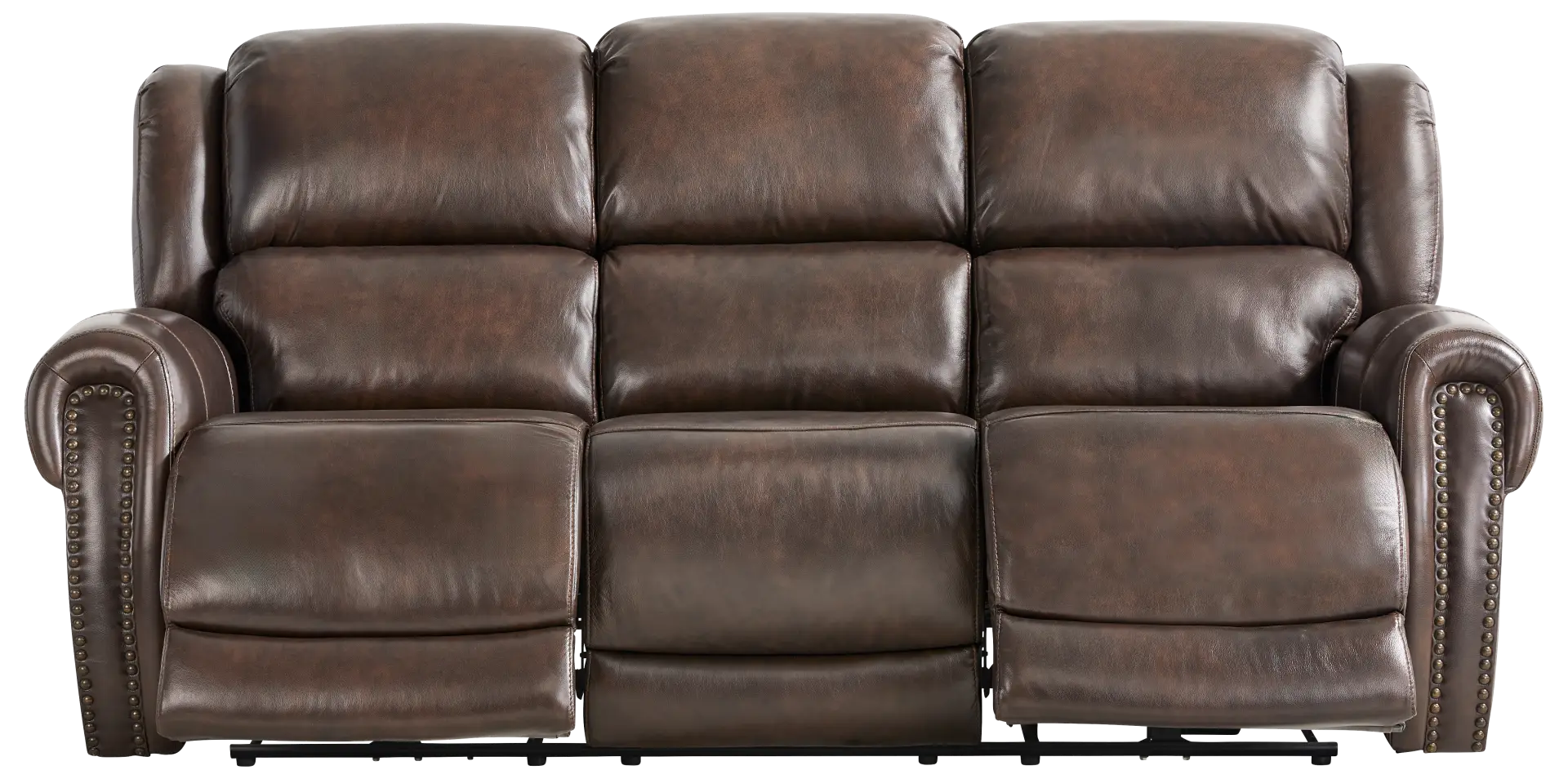 brown dual power reclining sofa